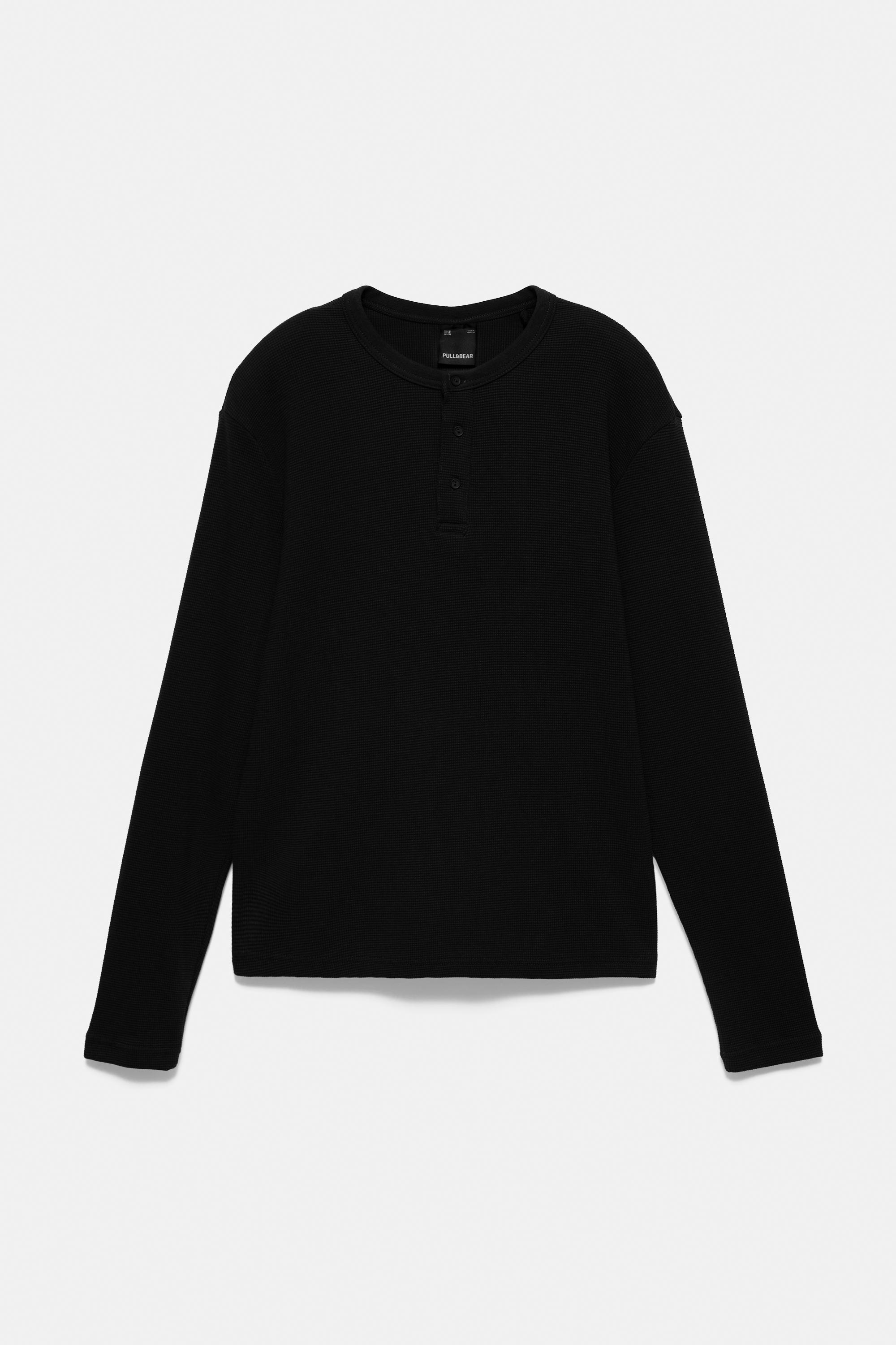 Waffle-knit long sleeve T-shirt — Black