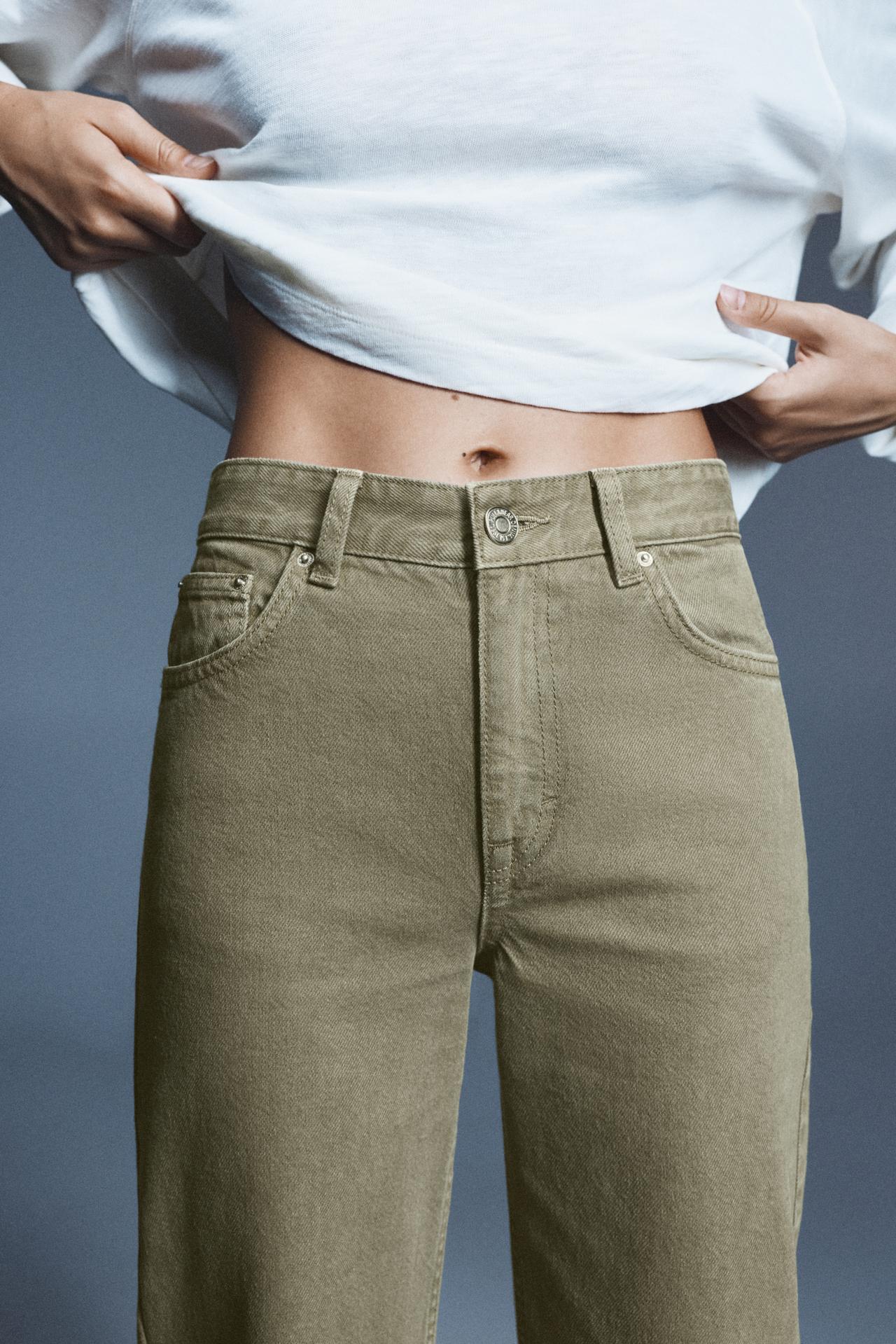 High-waist wide straight-leg jeans — Khaki