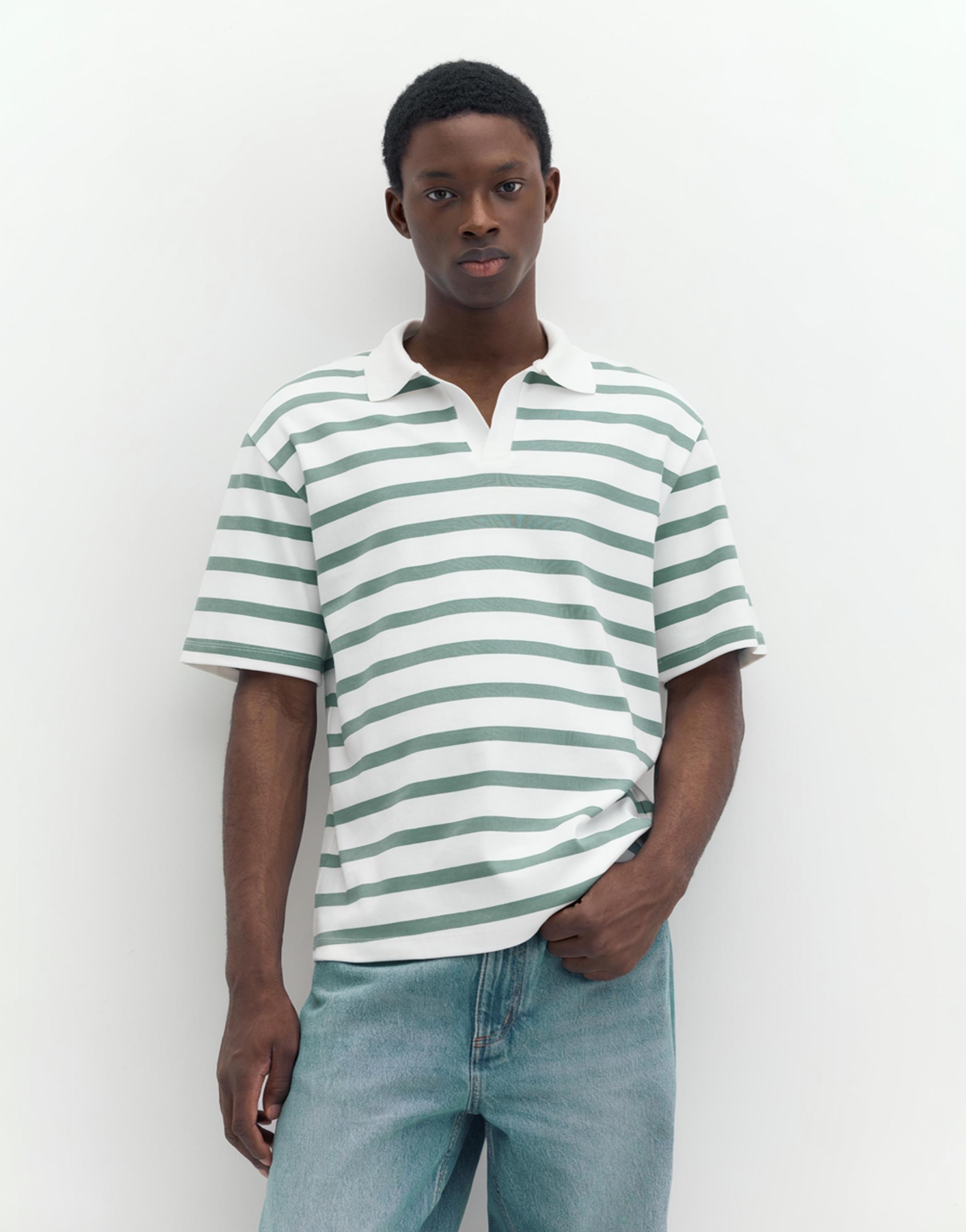 Short sleeve interlock polo shirt — Striped