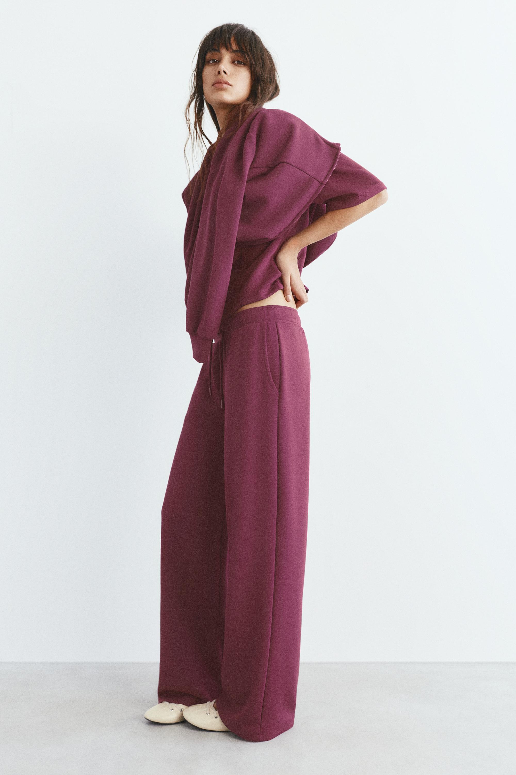 Soft-touch wide-leg trousers — Aubergine