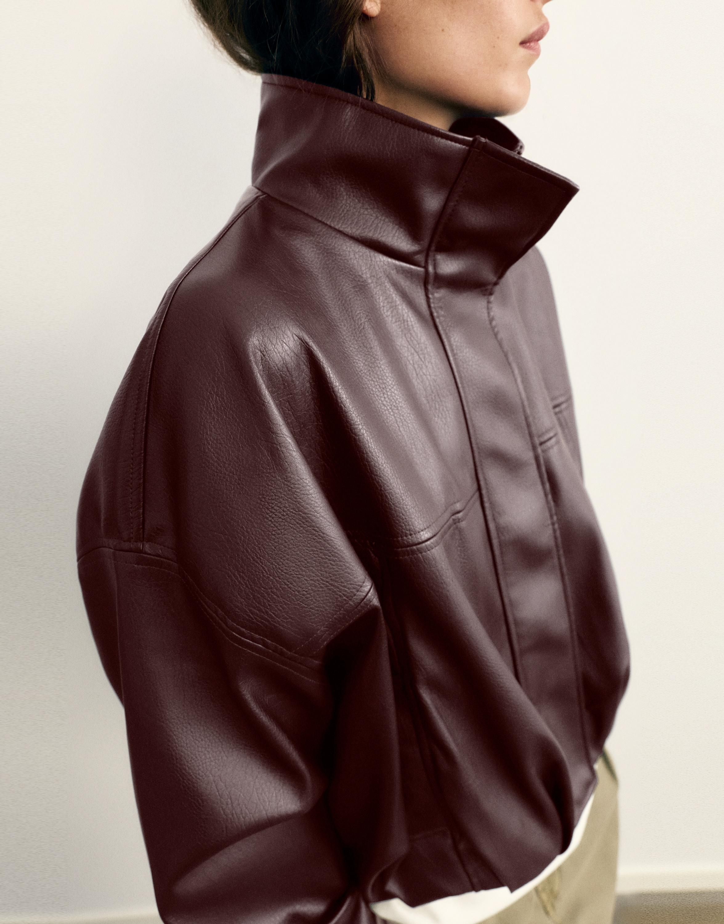 Leather effect balloon jacket — Chocolate