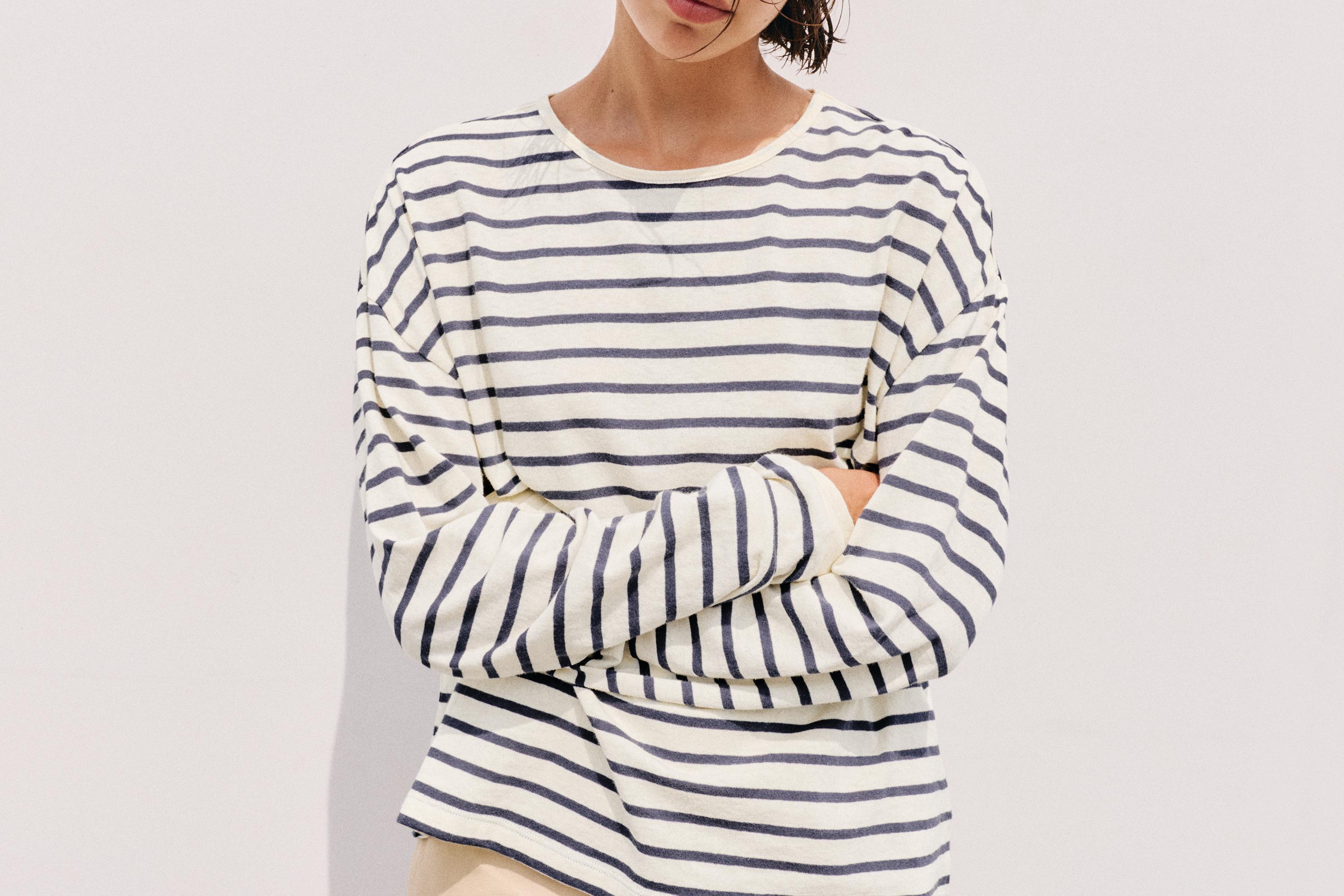Oversize long sleeve striped T-shirt — Vanilla