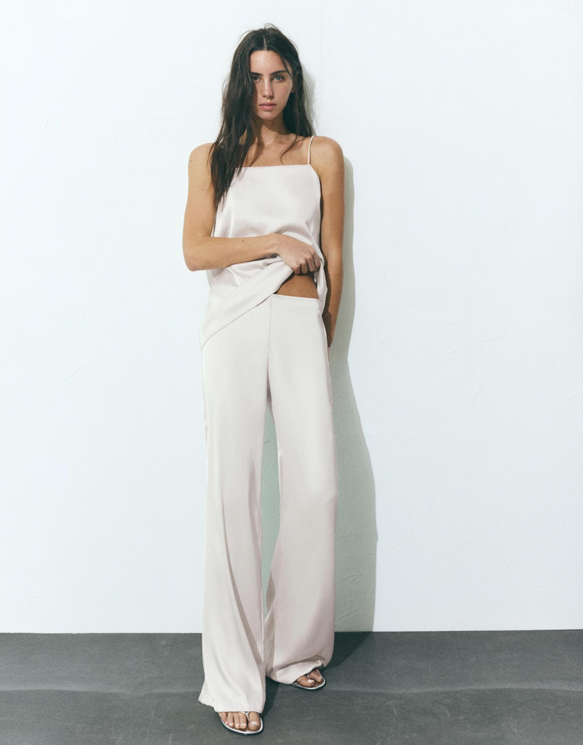 Saten yüzeyli düz kesim pantolon - Görsel 9