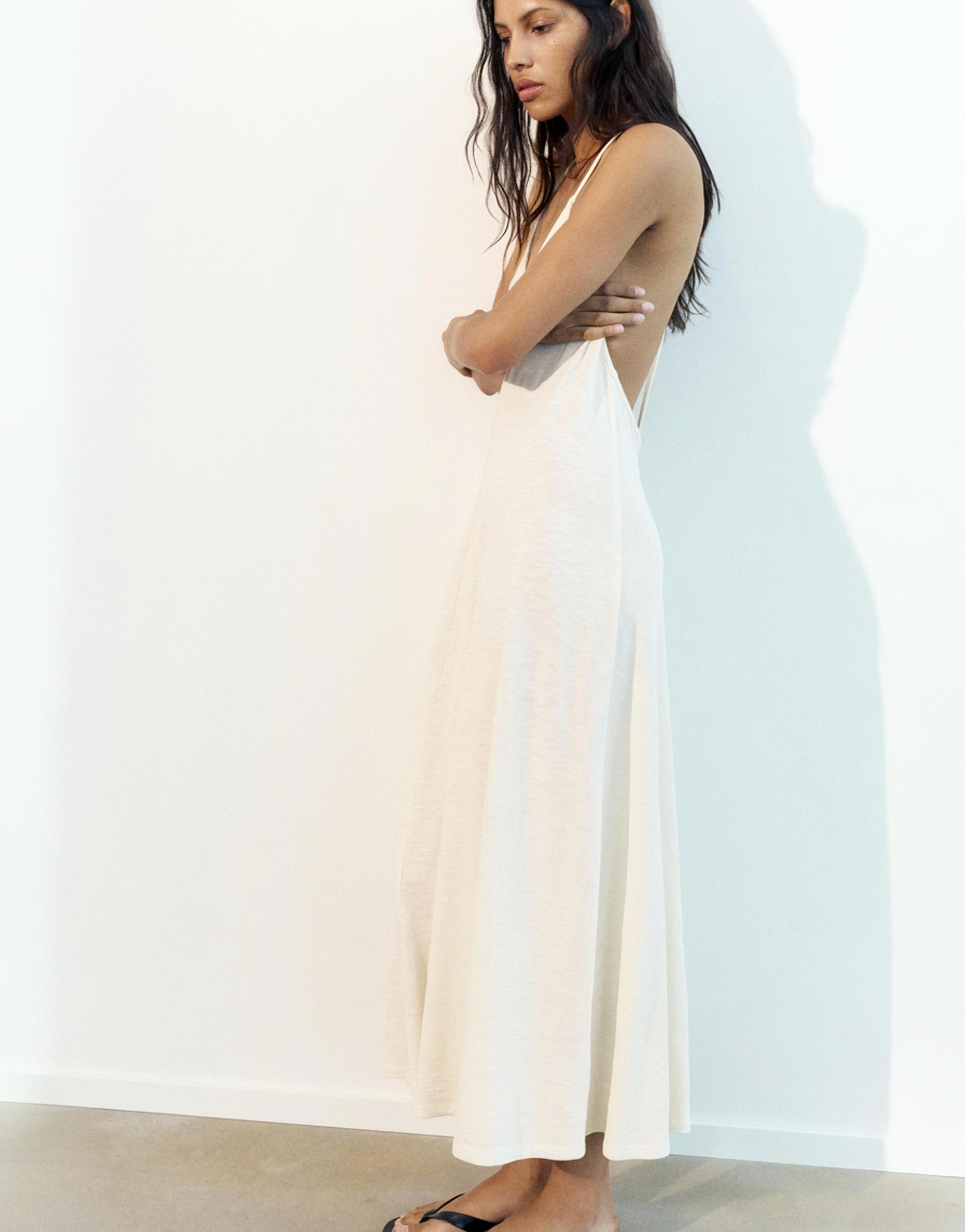 Strappy back midi dress — Ecru