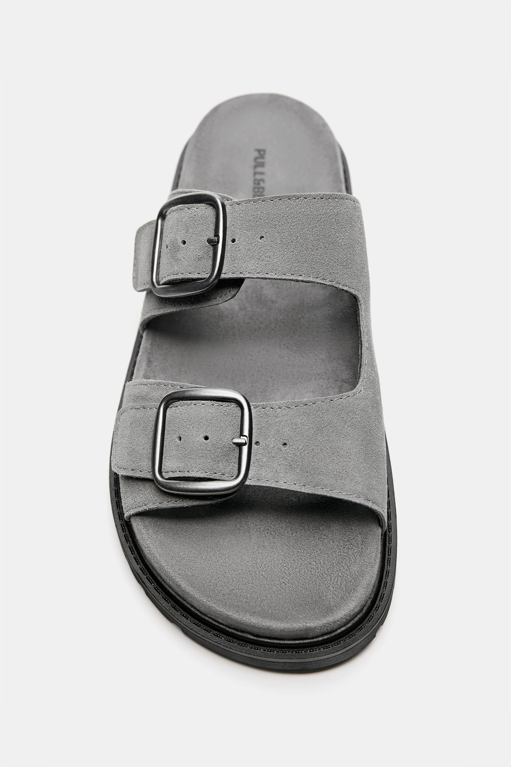 Leather buckle sandals — Grey