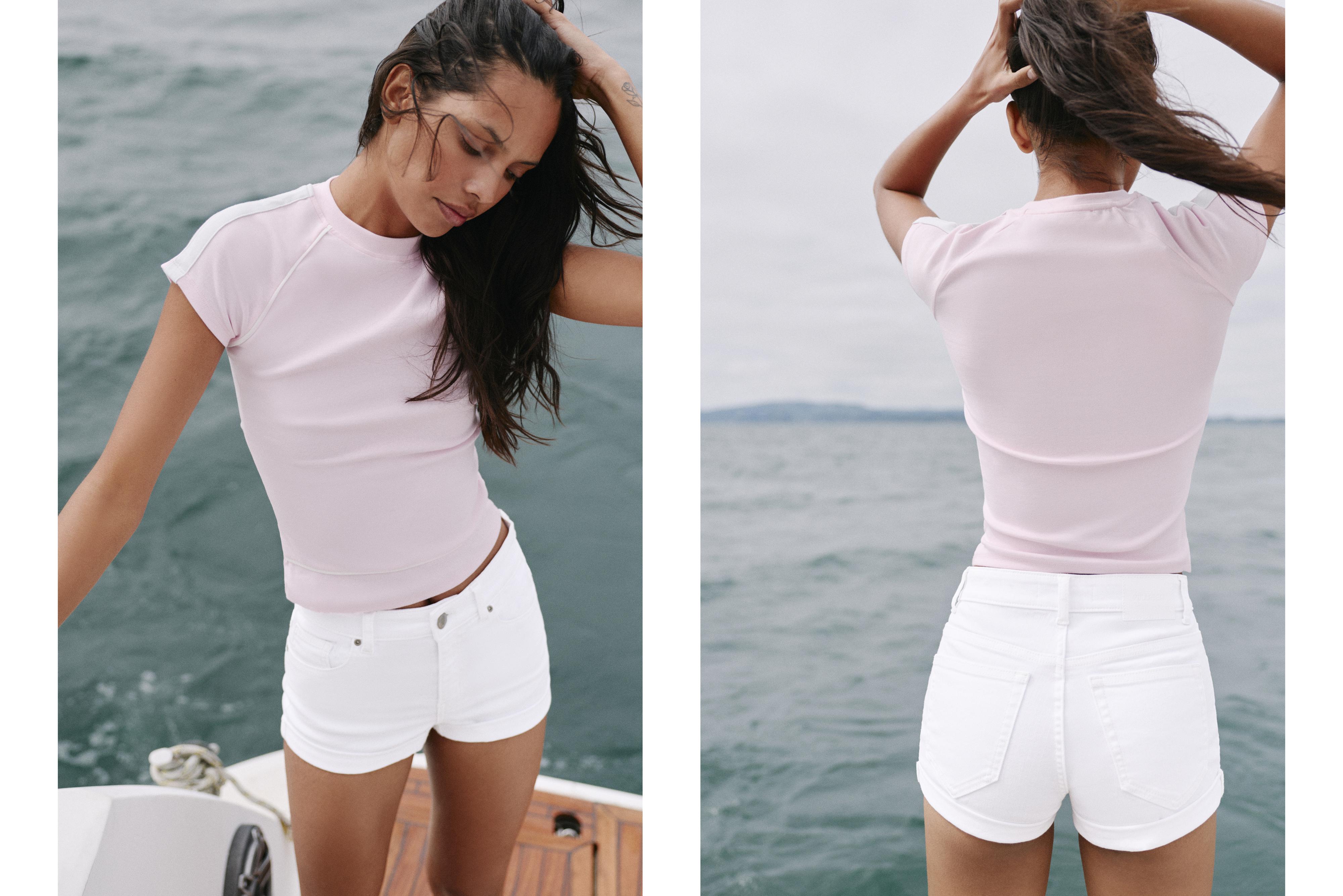 Mid-waist denim shorts — White