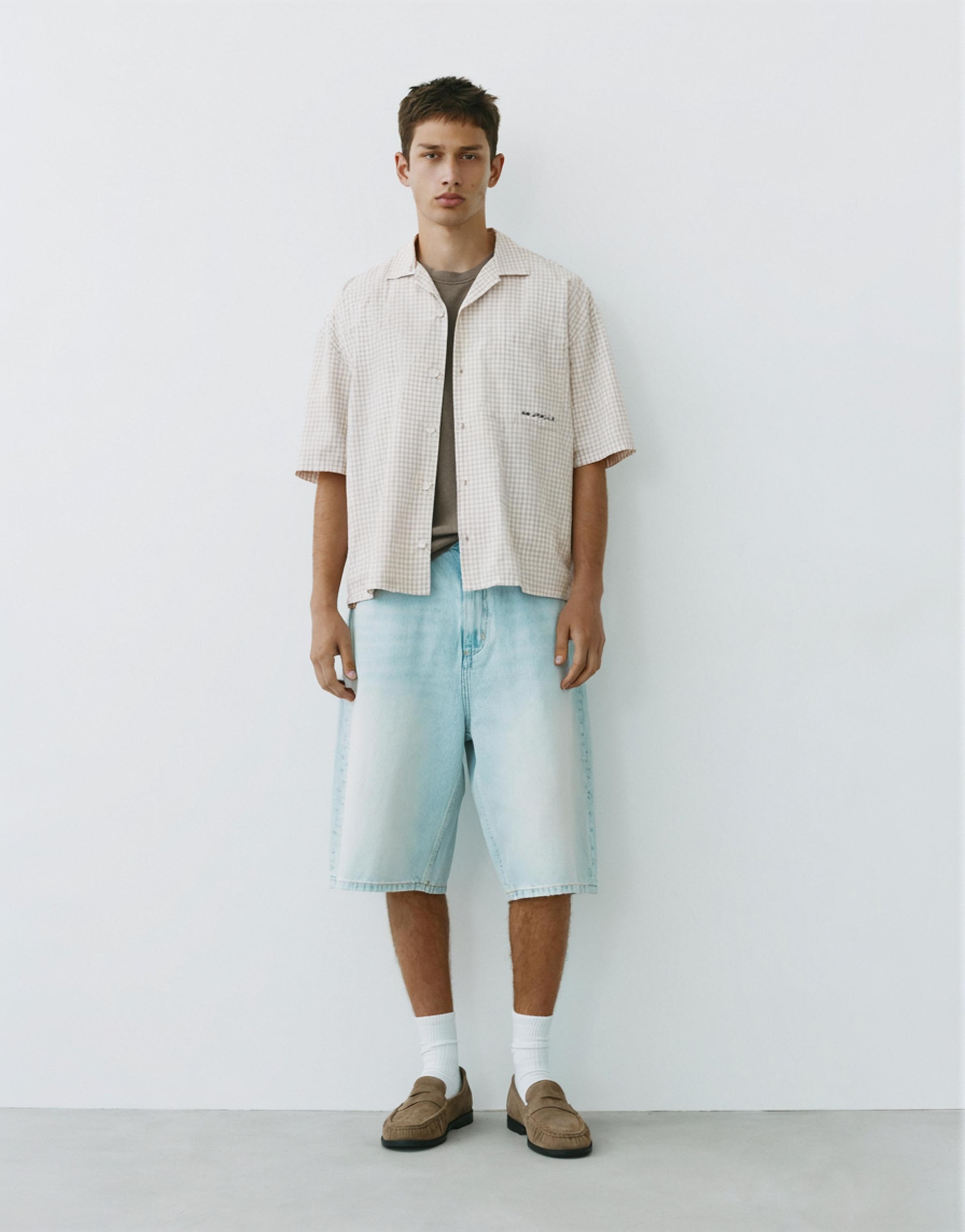 Short sleeve check shirt — Grey marl