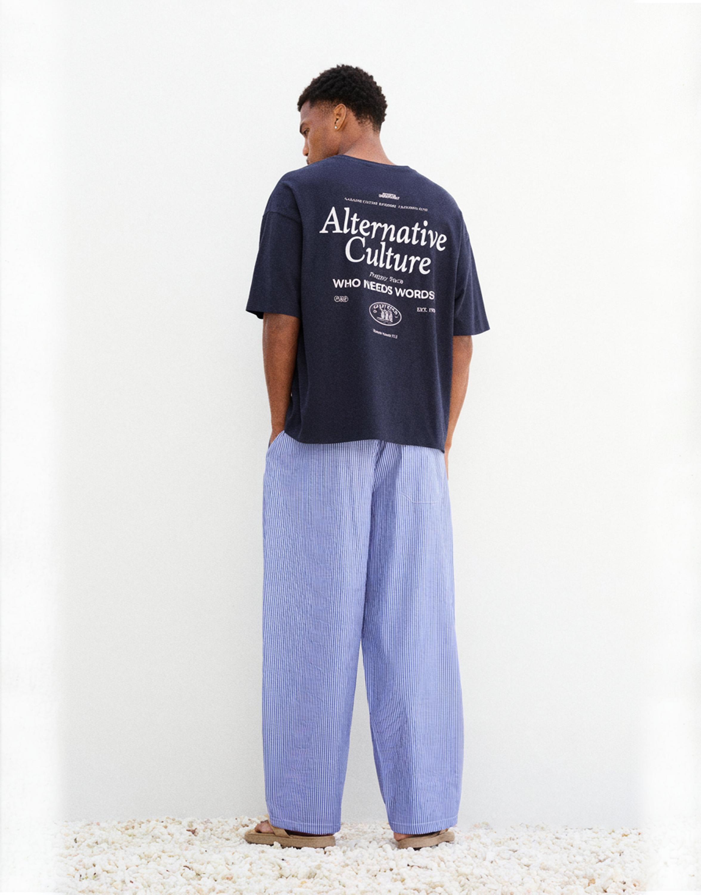 Relaxed fit striped pyjama-style trousers — Blue