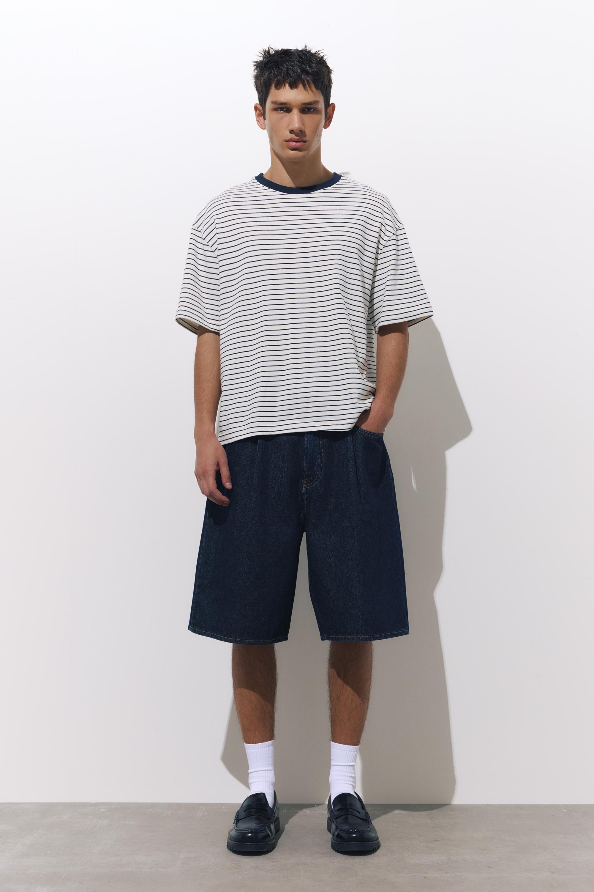 Pens detaylı geniş paça denim bermuda - Görsel 15