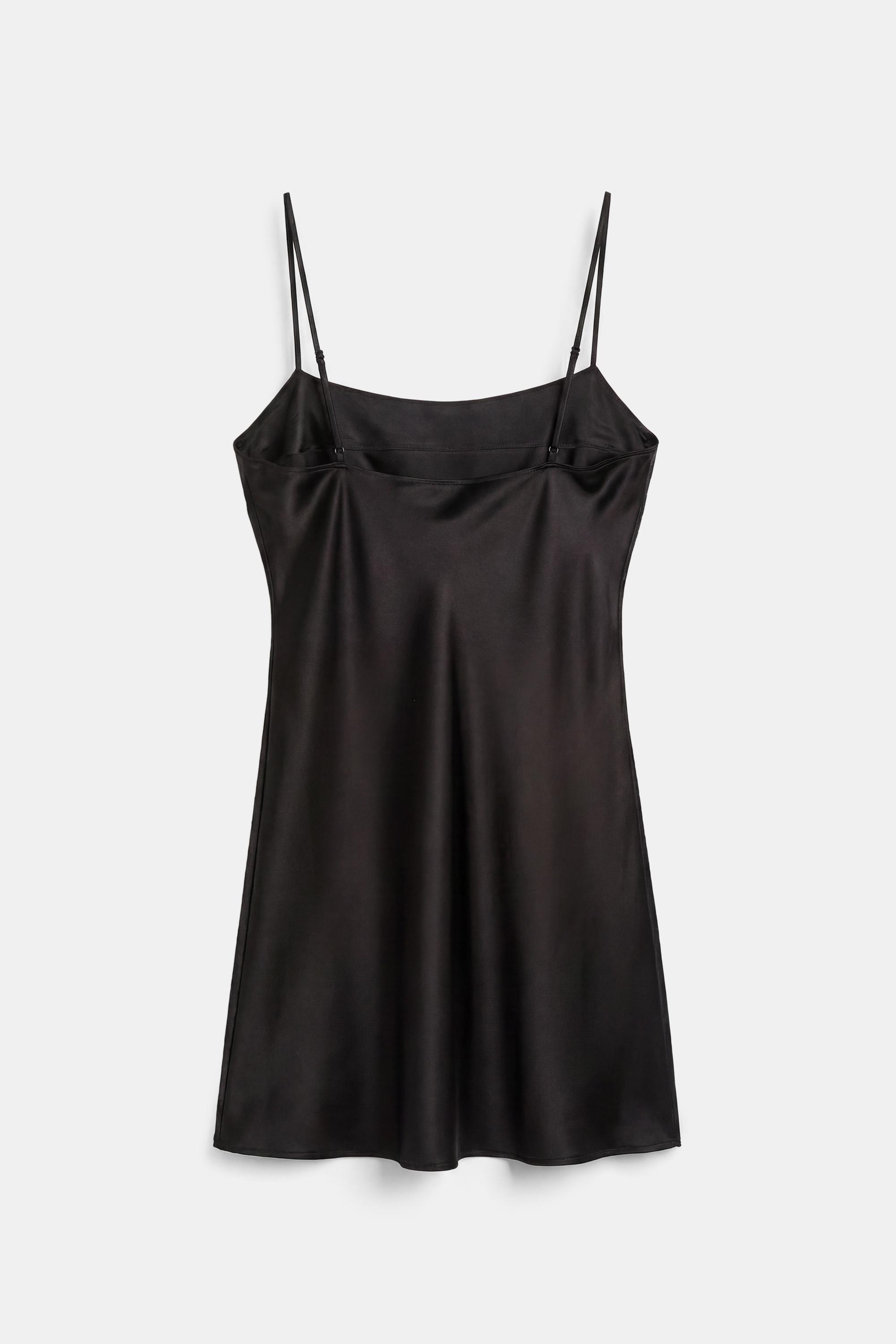 Short satin strappy dress — Black