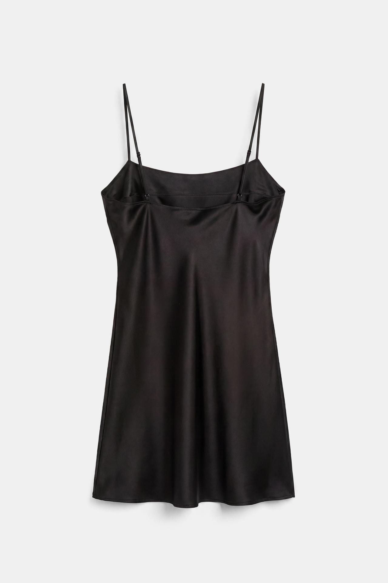 Short satin strappy dress — Black