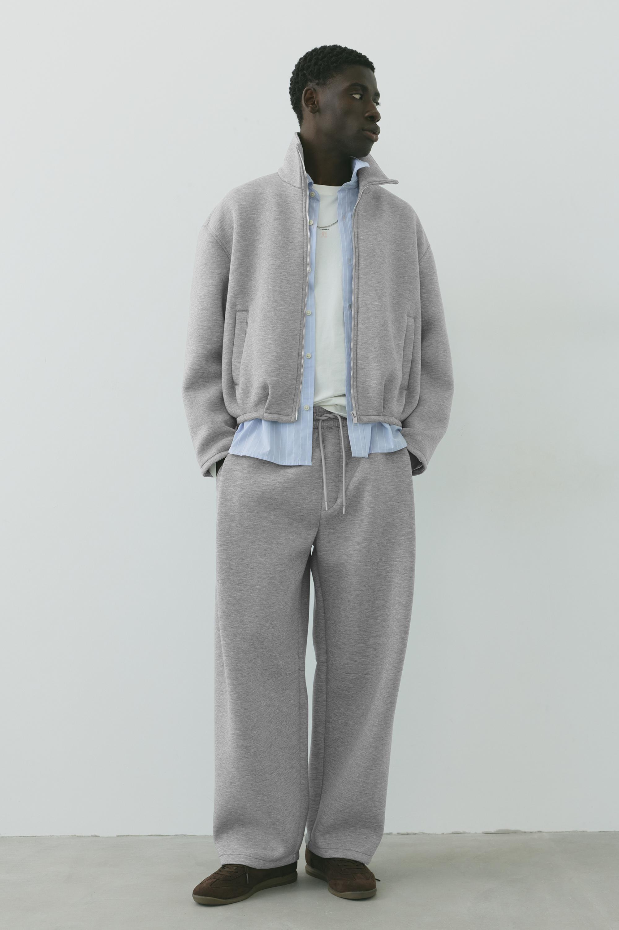 Neoprene-effect zip-up jacket — Grey marl