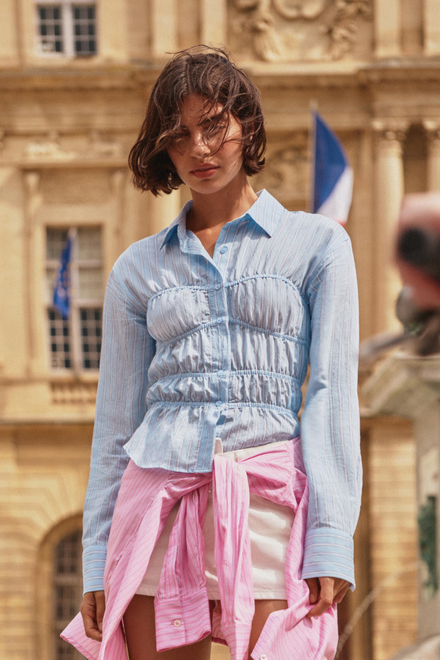 Camicia A Righe Con Arricciature