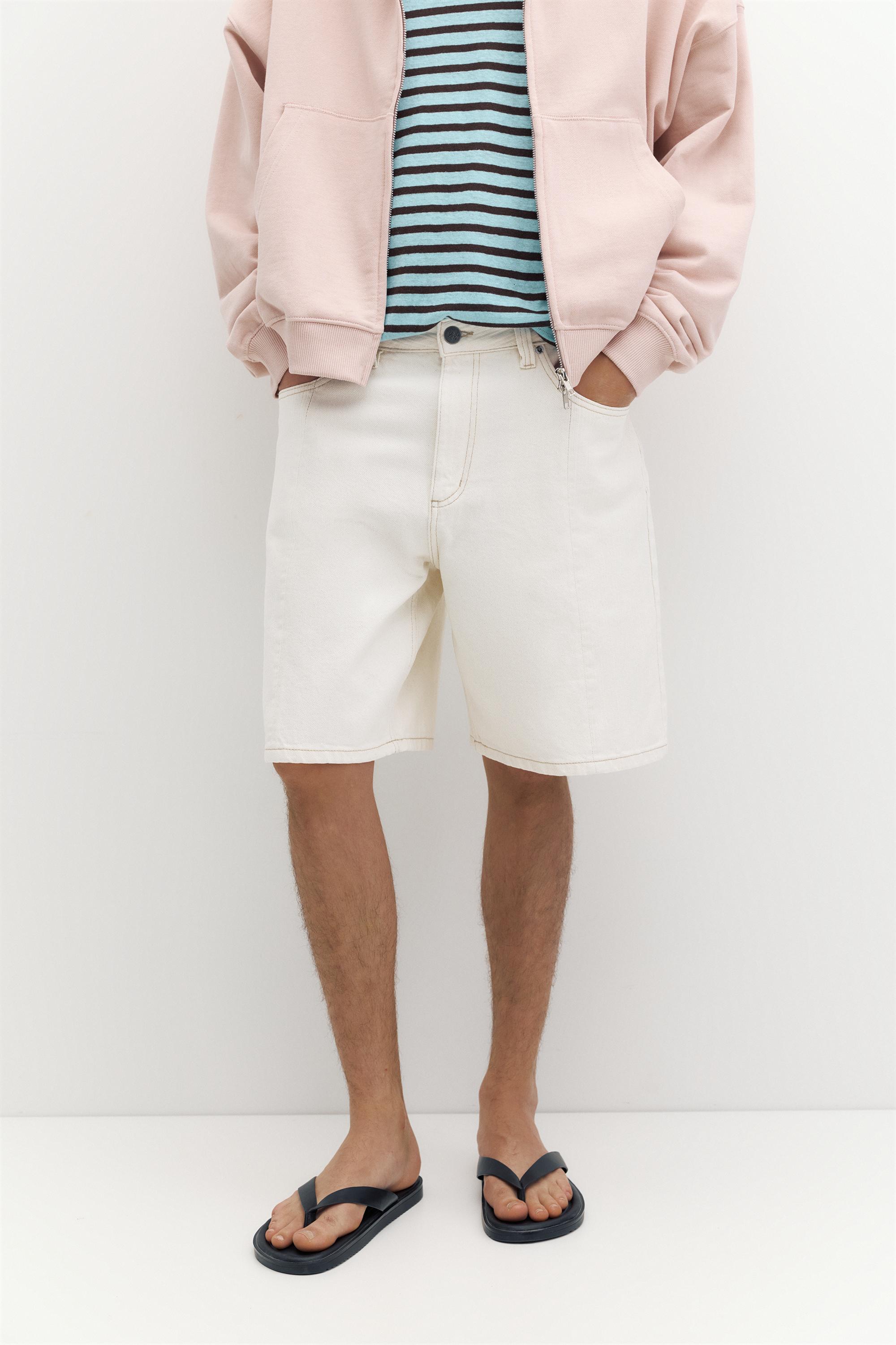 Baggy relaxed denim Bermuda shorts — White