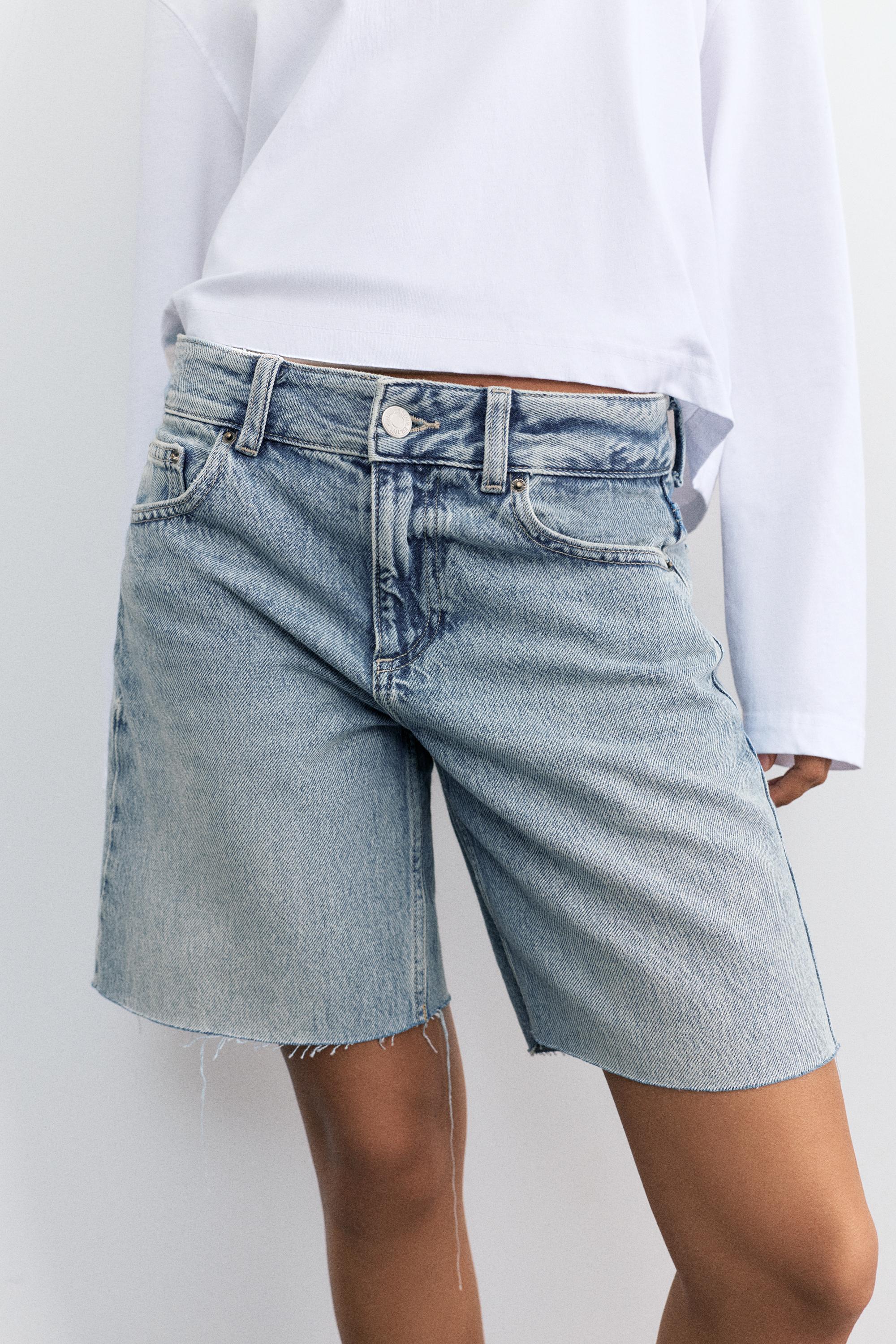 Low-rise denim Bermuda shorts — Pale blue