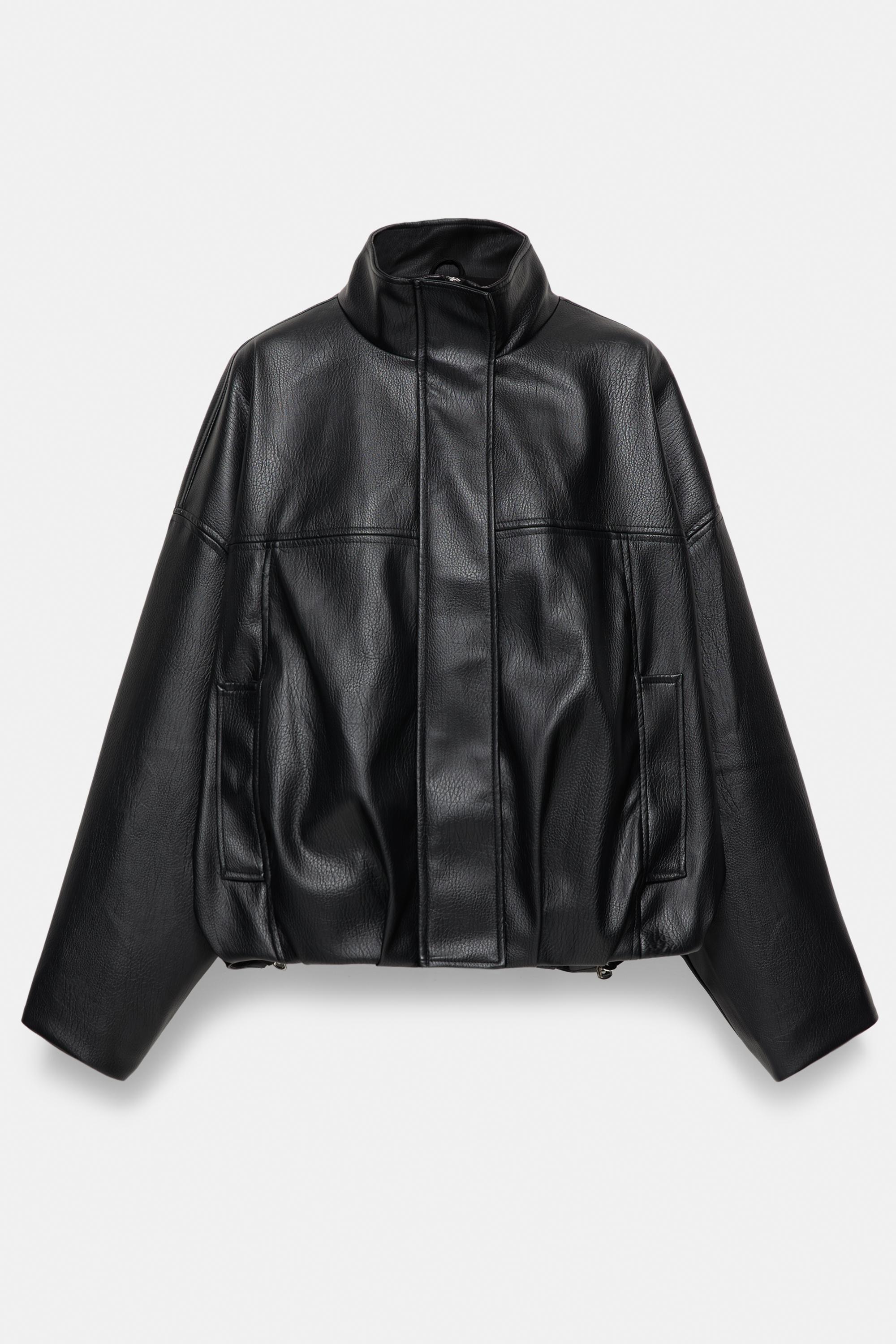 Leather effect balloon jacket — Black