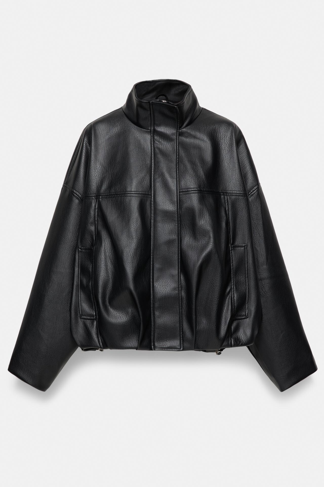 Leather-effect balloon bomber jacket — Black