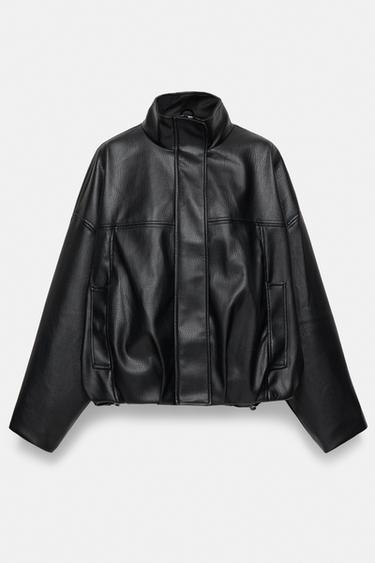 Leather-effect balloon bomber jacket — Black 5