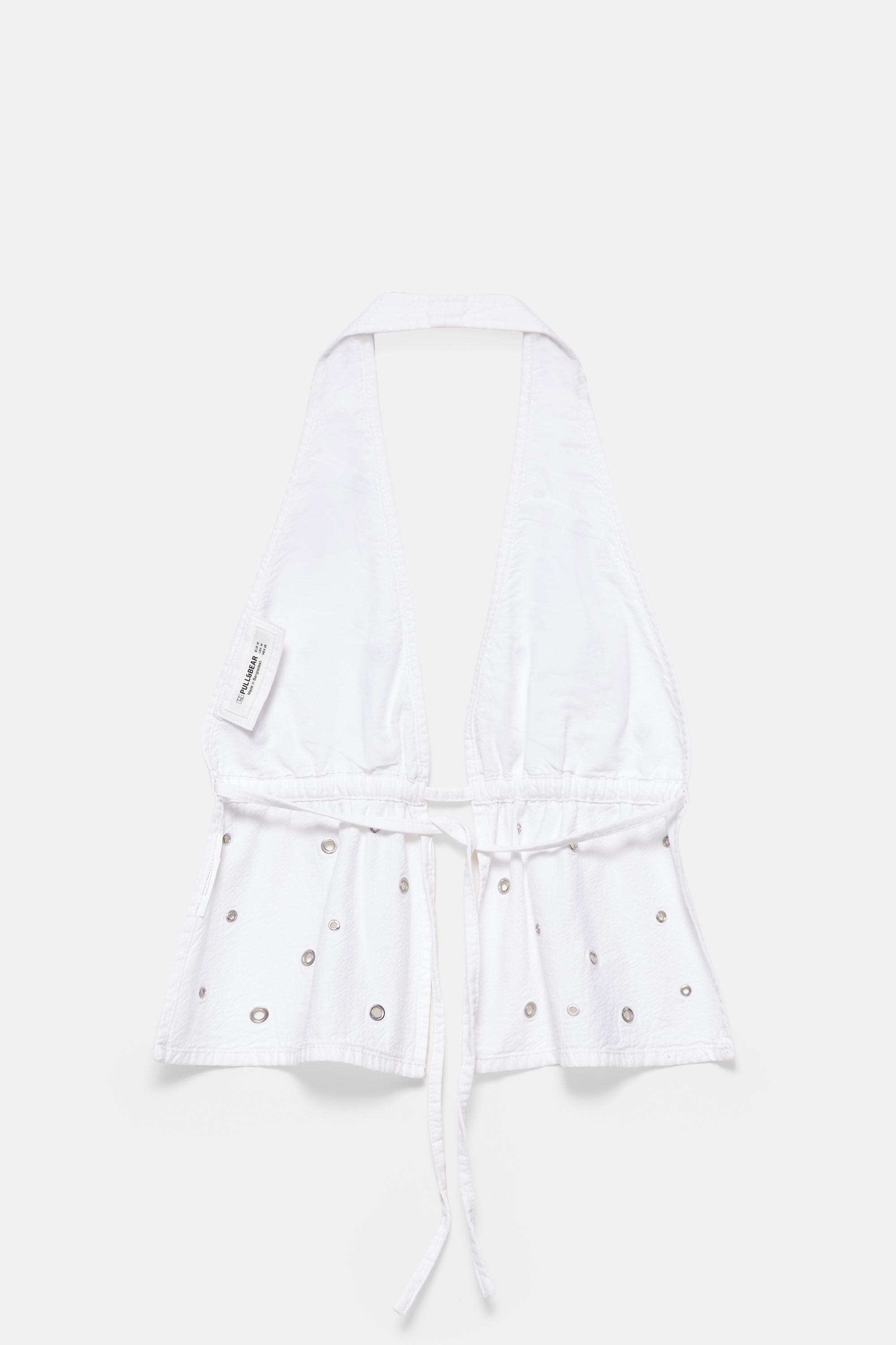 Eyelet halter top — White