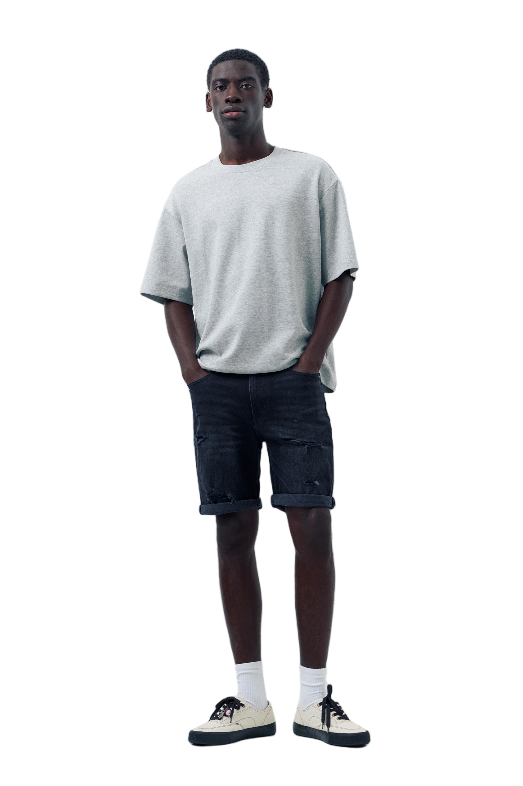 Ripped denim Bermuda shorts — Faded black