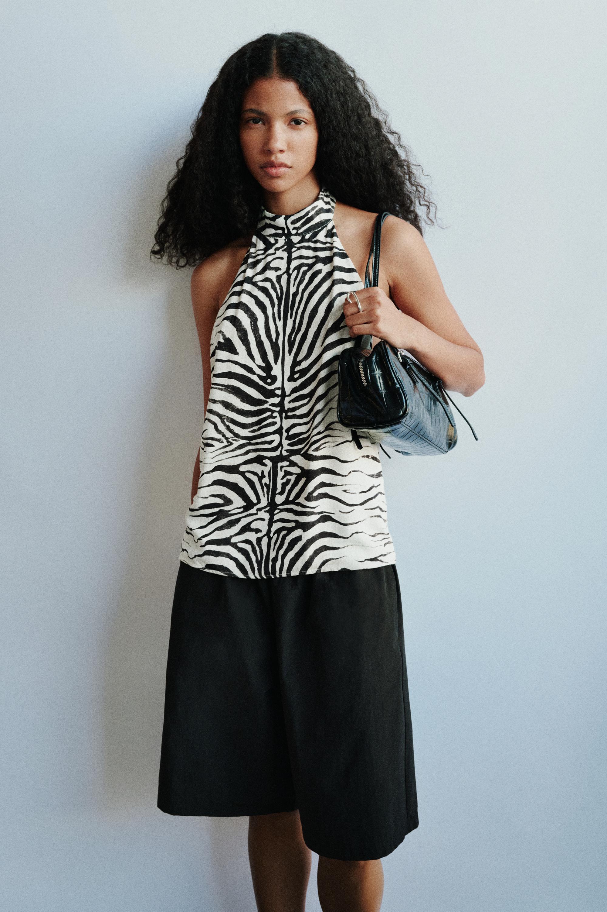 Zebra print halter top — Ice