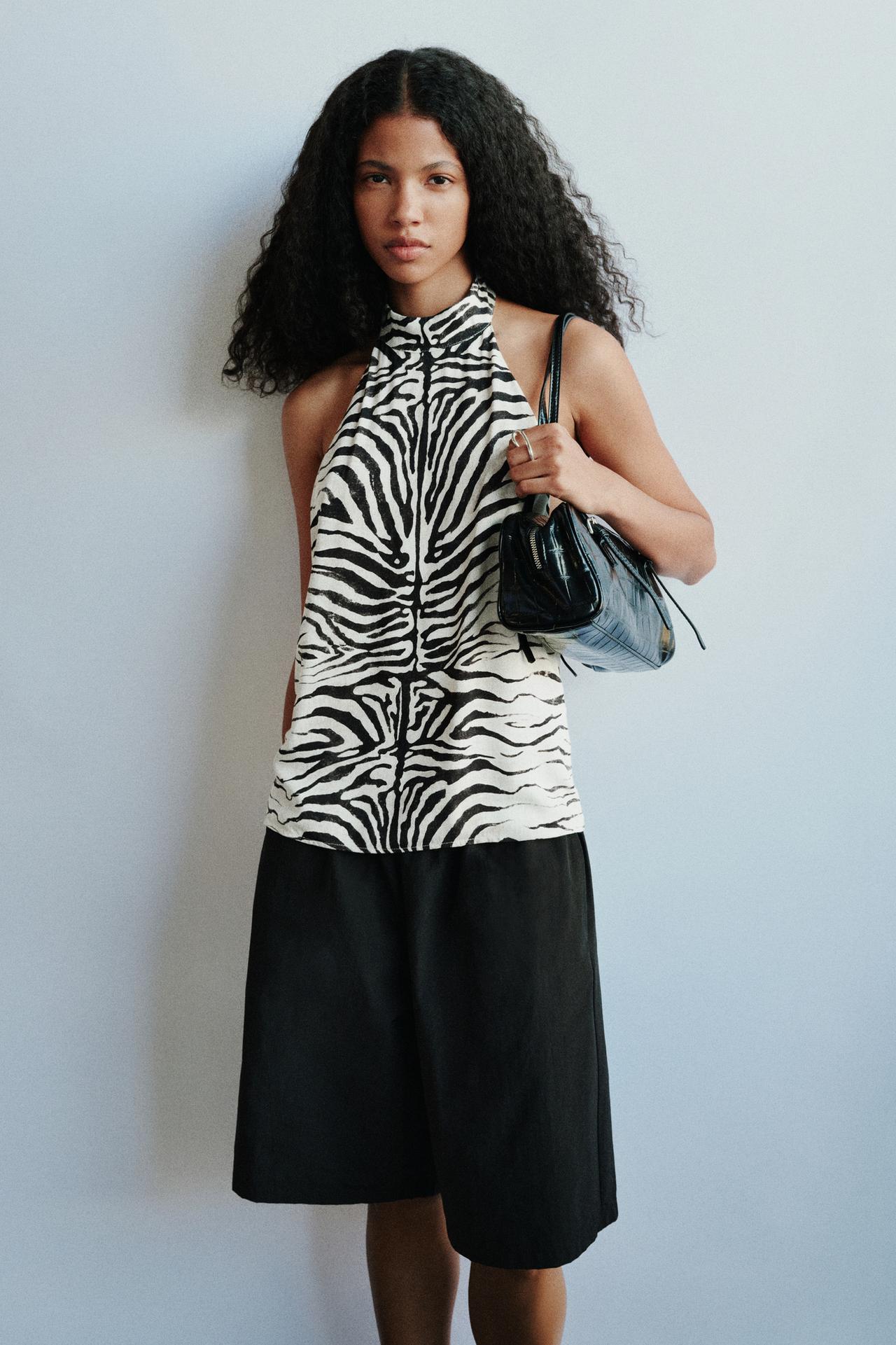 Zebra print halter top — Ice
