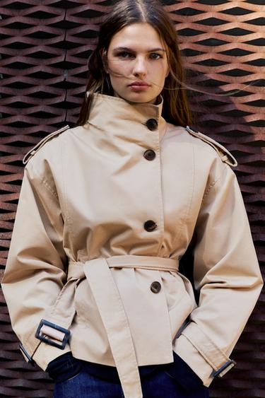 Short belted trench coat — Ecru 1