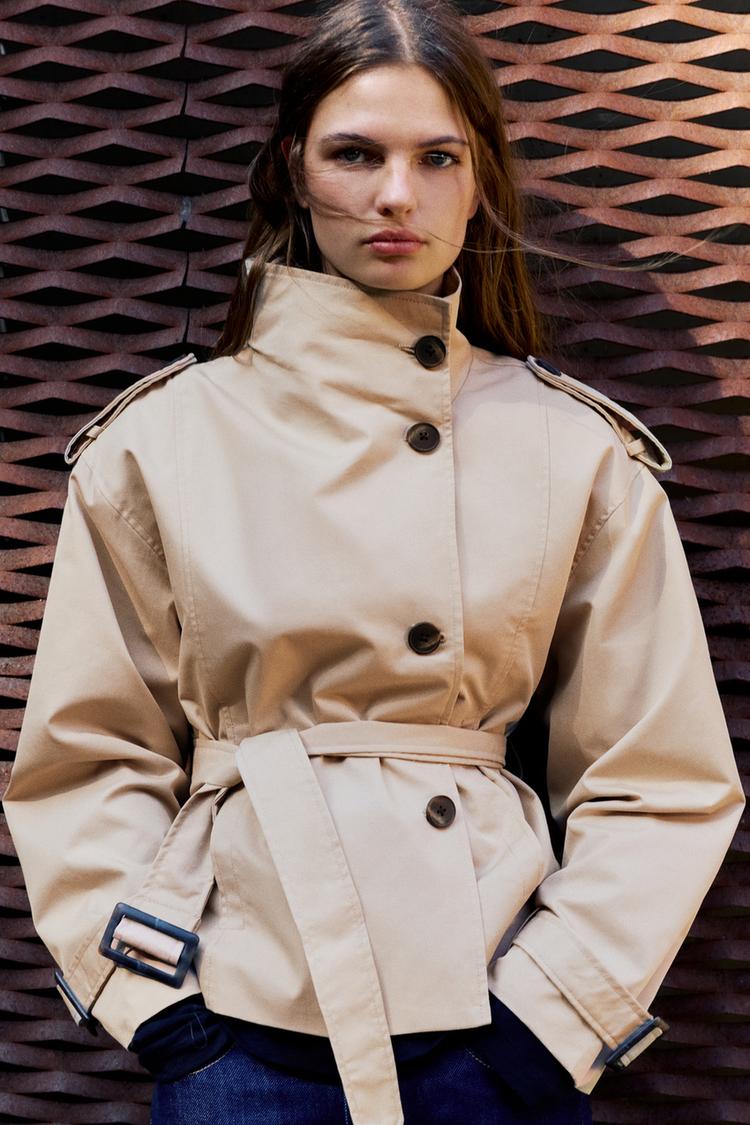 Short belted trench coat — Ecru
