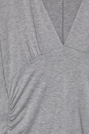 Gathered v-neck top — Grey marl 6