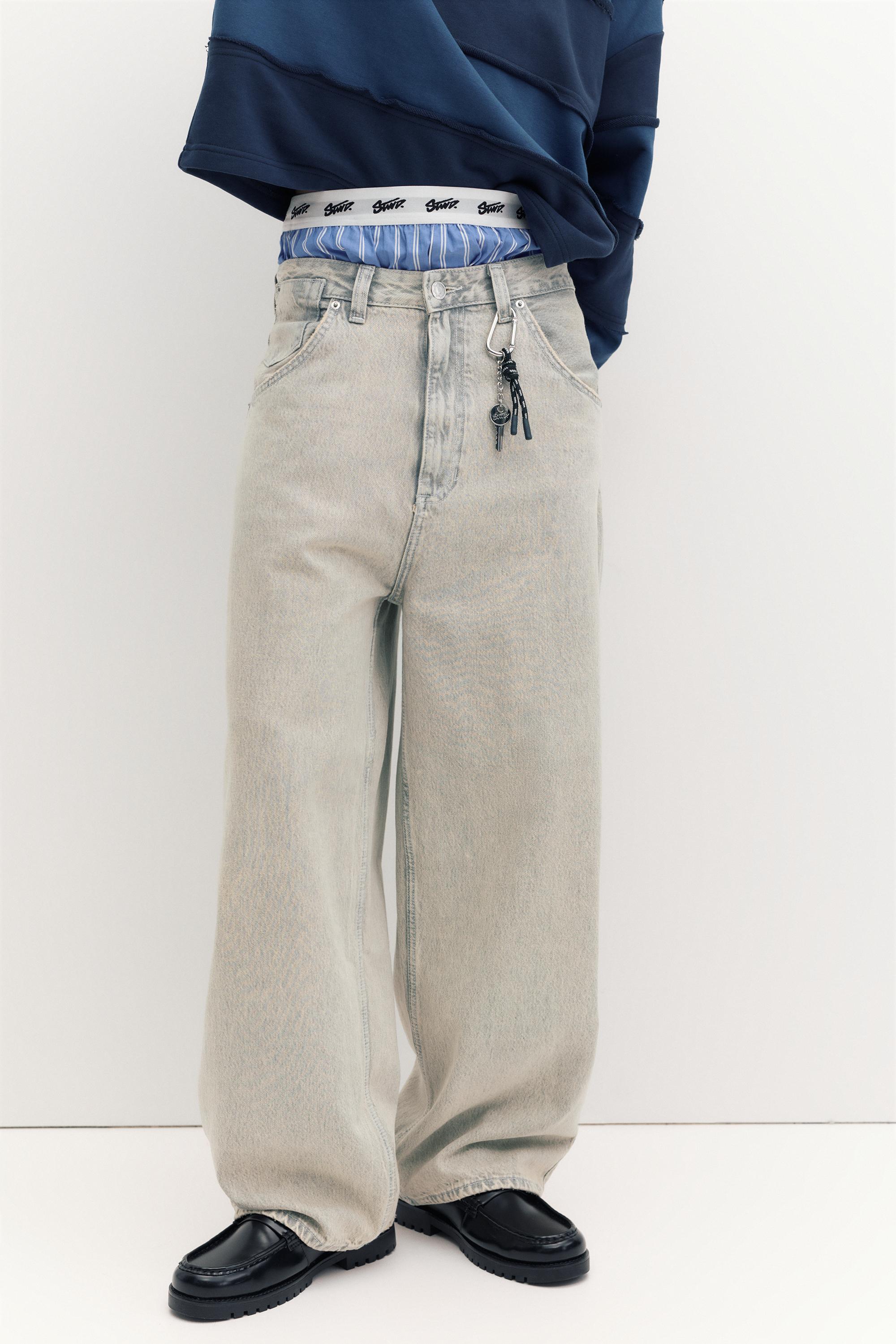 Embroidered super baggy jeans — Pale grey