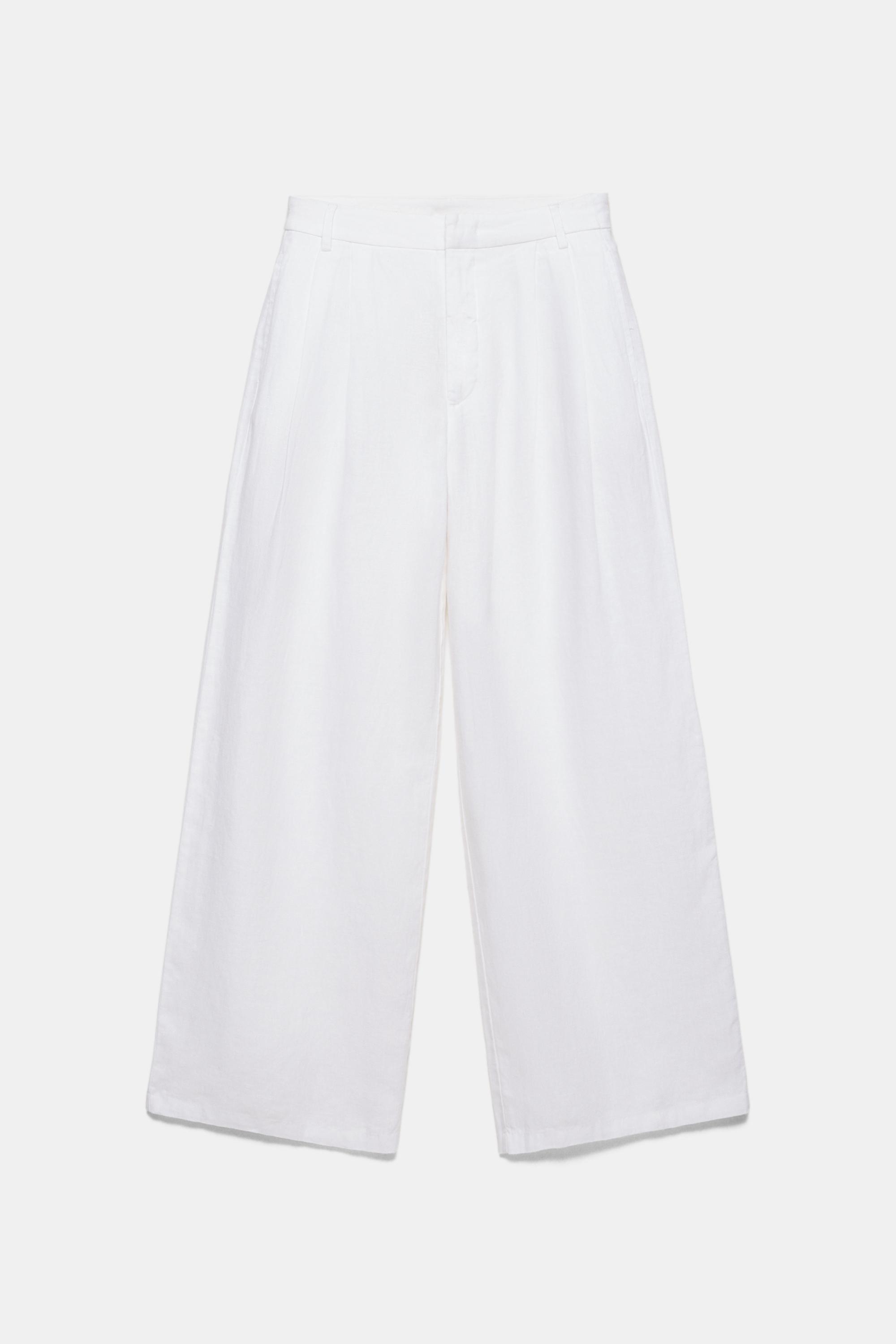 Wide-leg 100% linen trousers — White