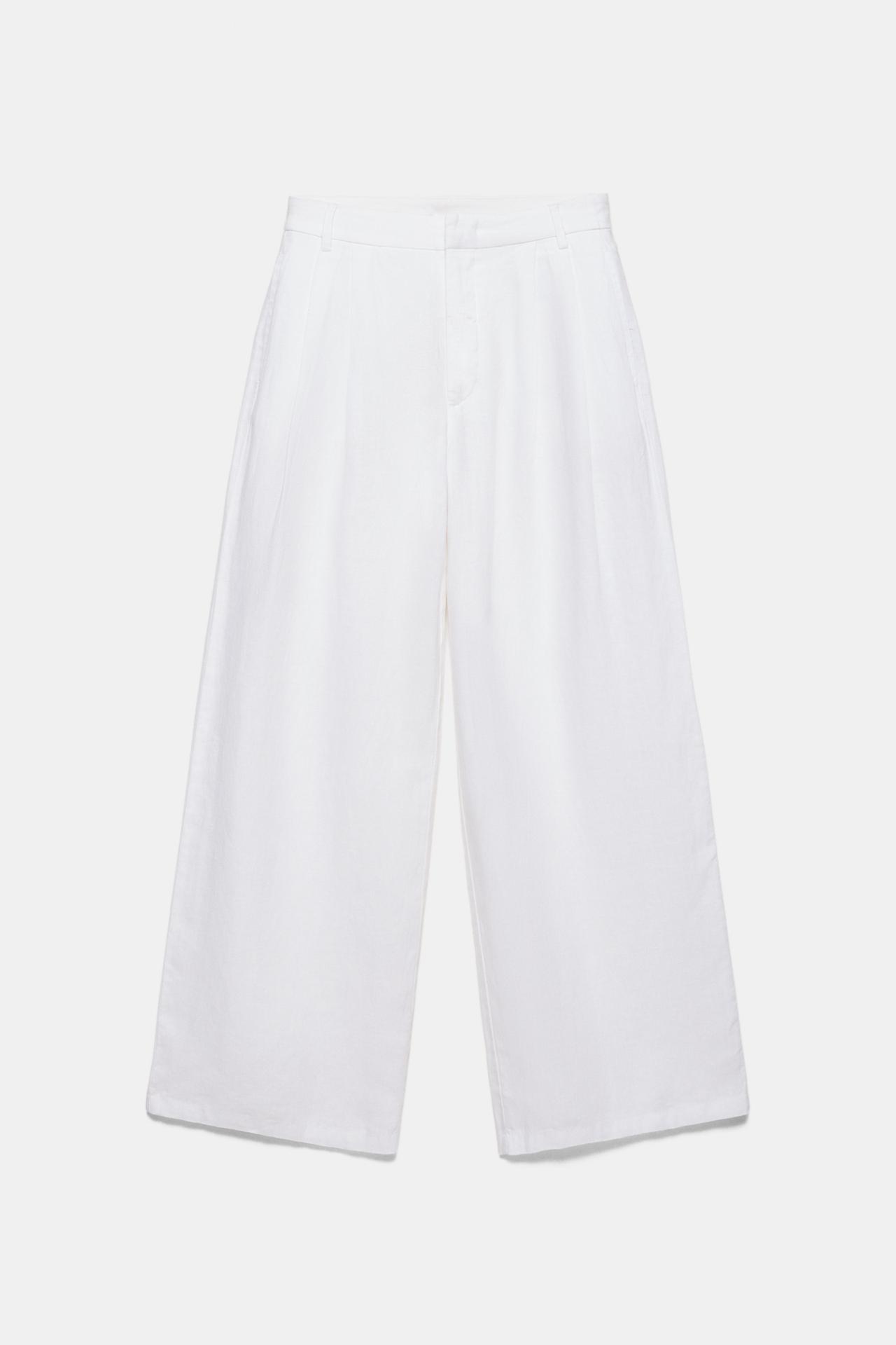 Wide-leg 100% linen trousers — White