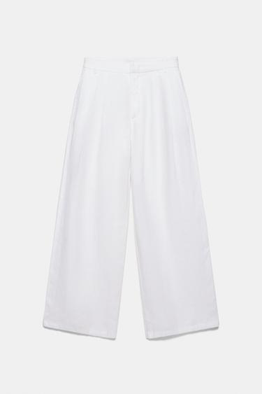 Wide-leg 100% linen trousers — White 7