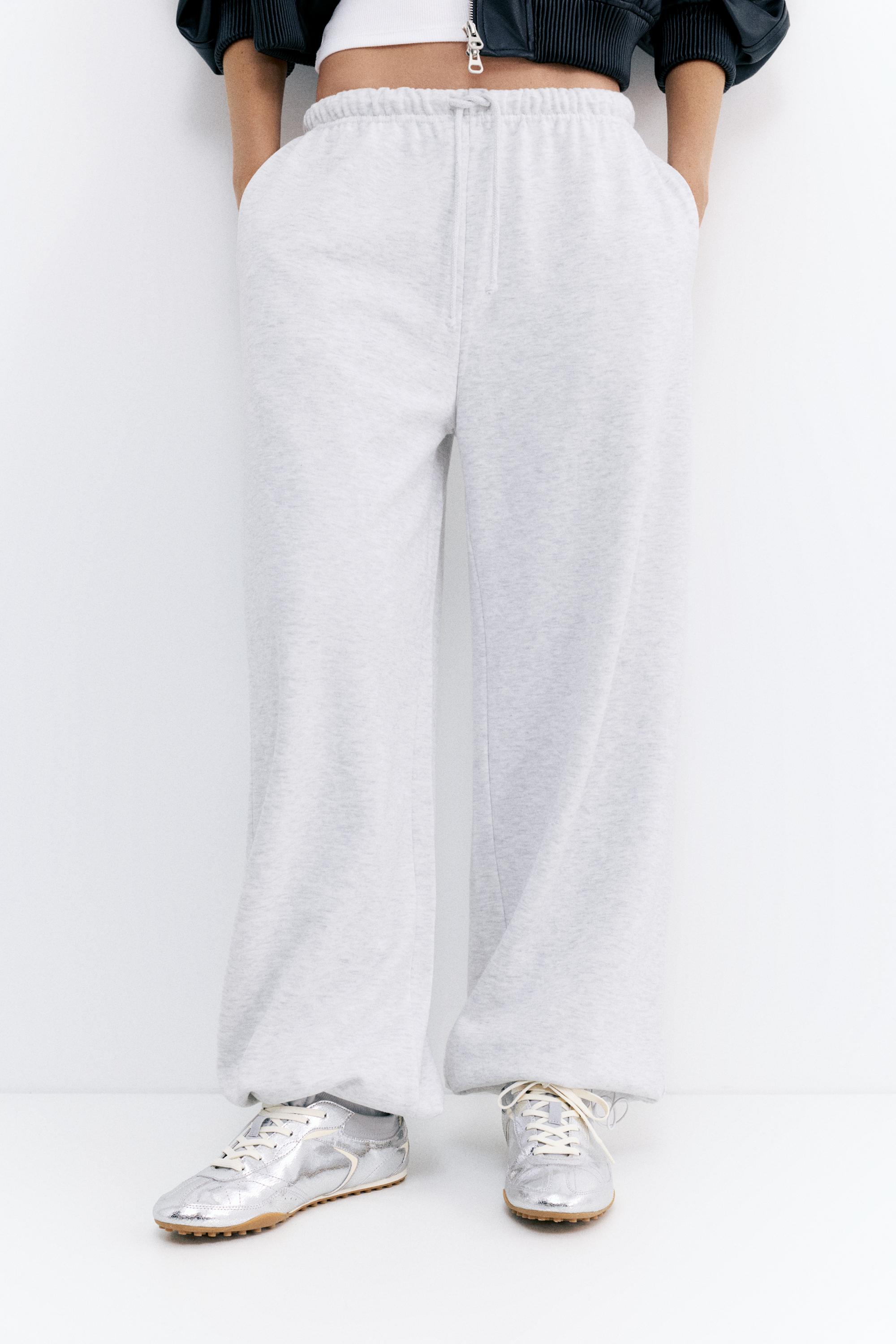 Wide-leg tracksuit bottoms with adjustable hem — Grey marl