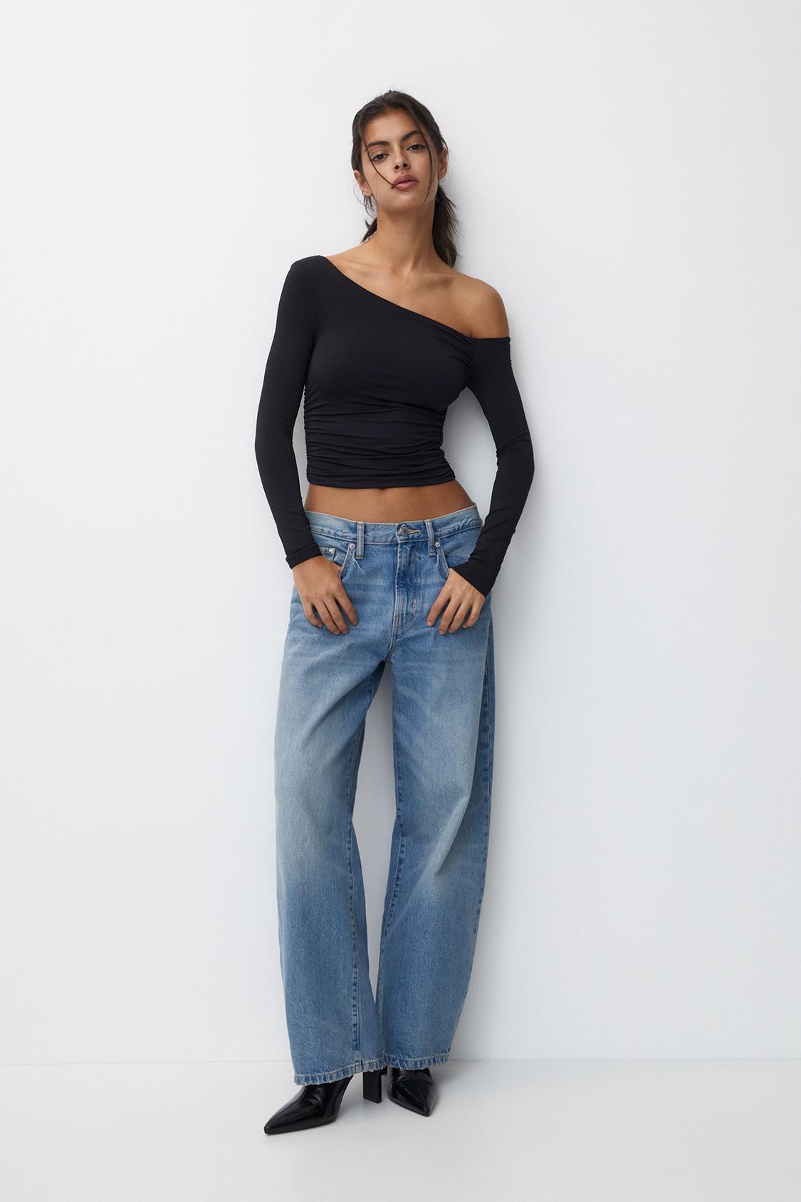 Asymmetric long sleeve top with draping - pull&bear