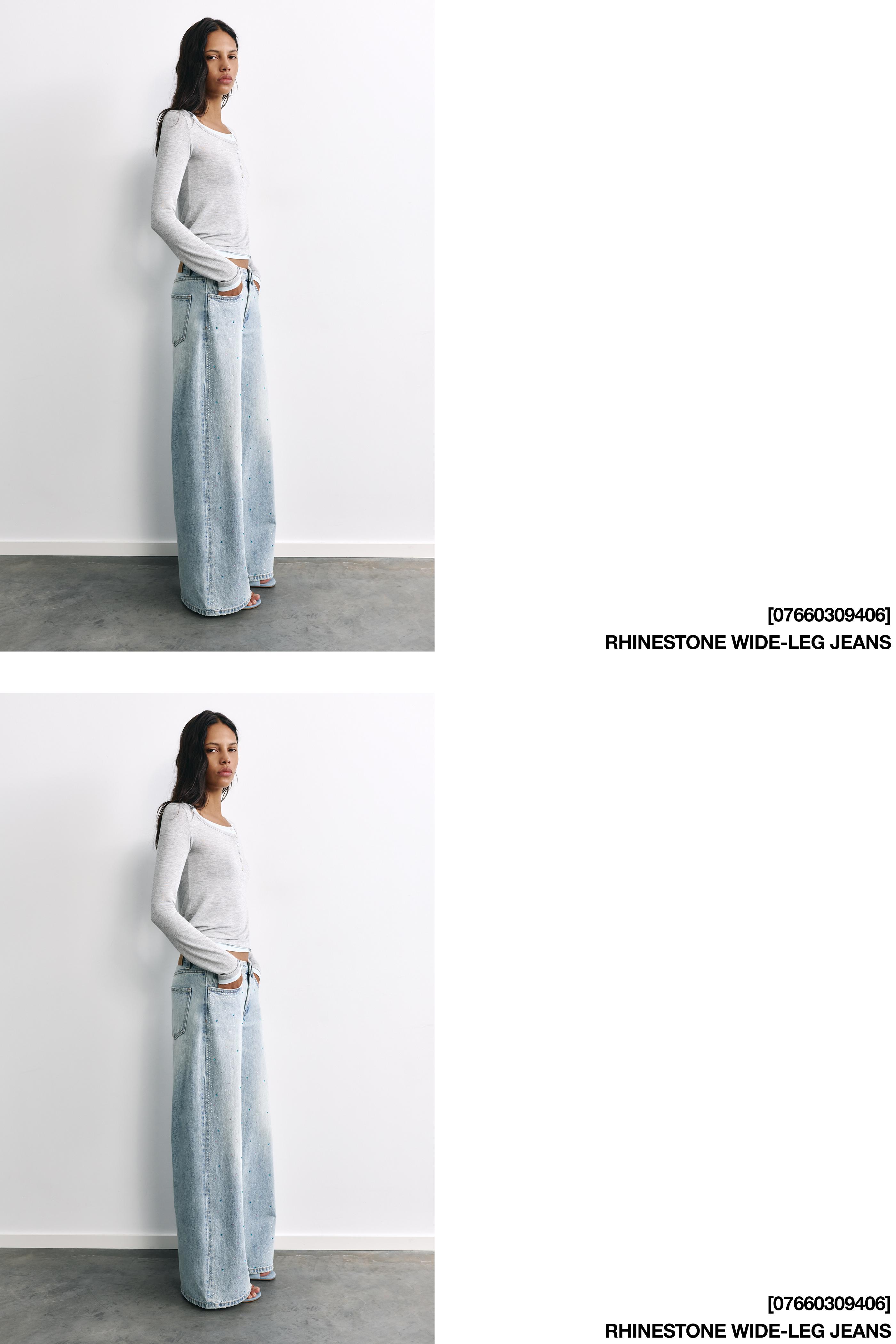Rhinestone wide-leg jeans — Pale blue