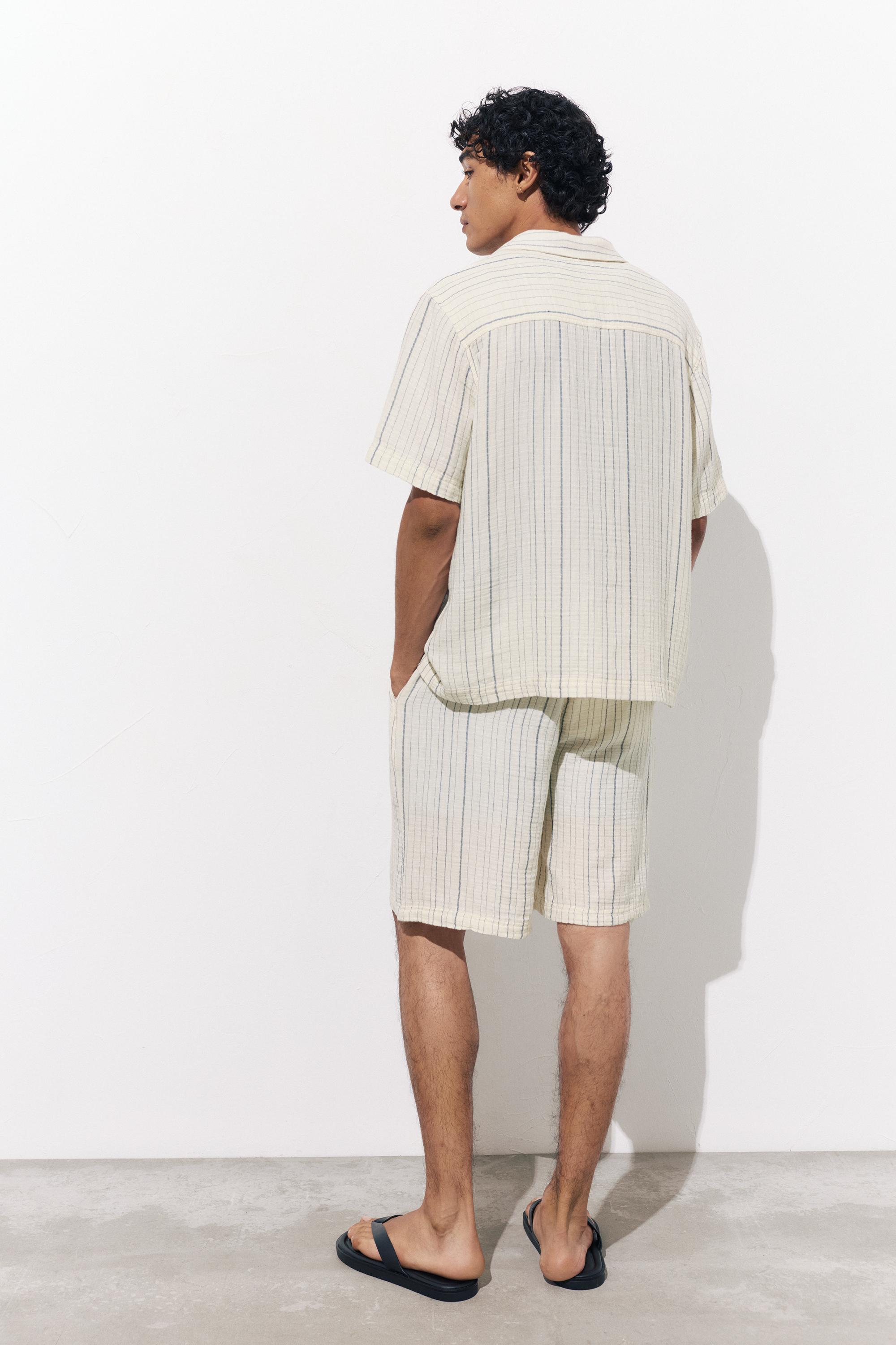 Short sleeve striped crepe shirt — White/Navy