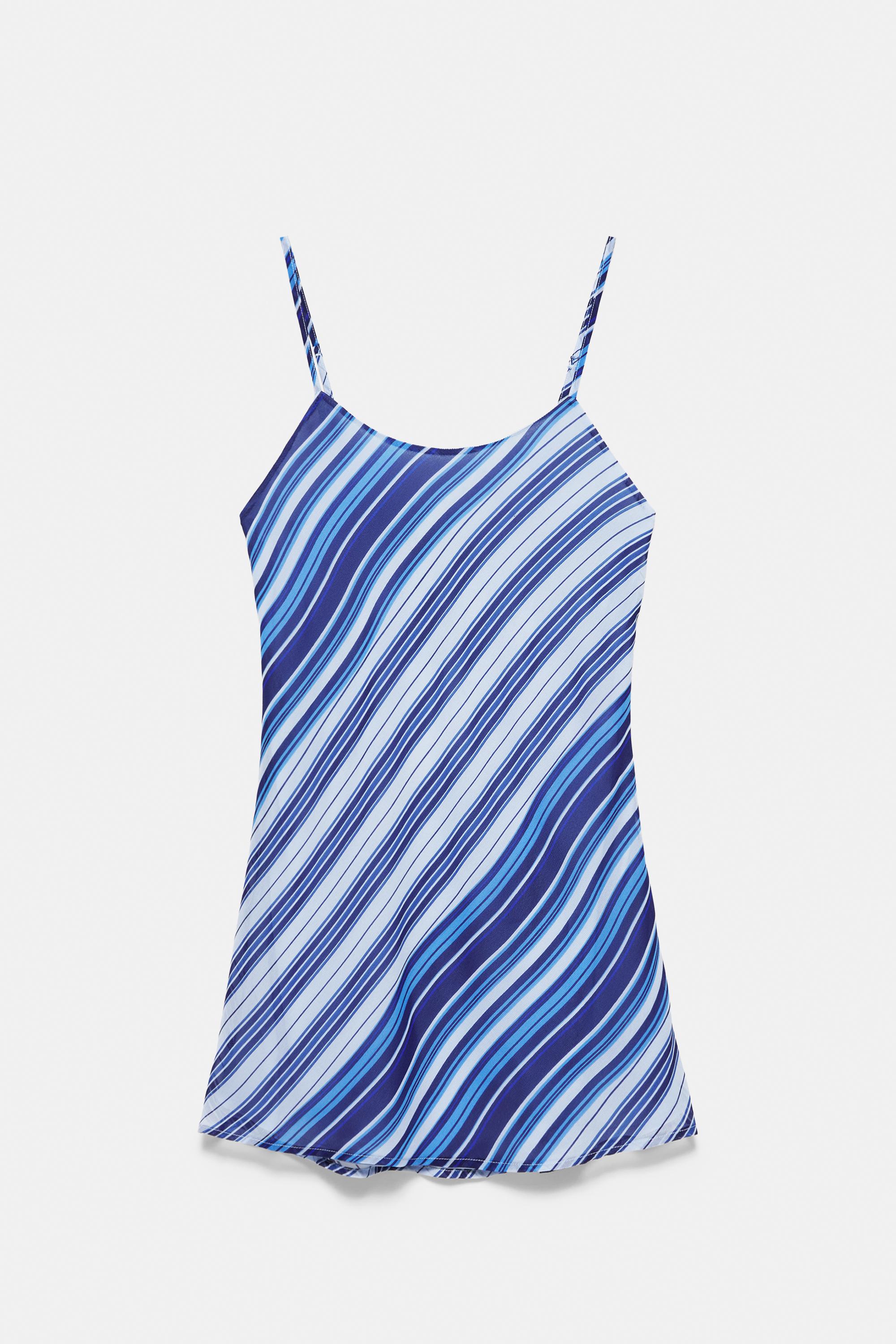 Short striped strappy dress — Deep blue