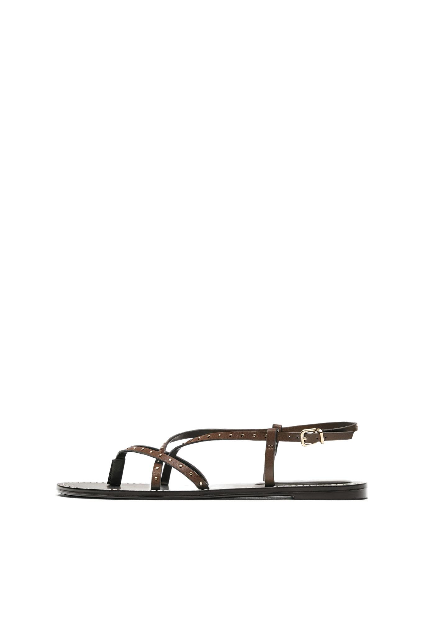 Flat studded sandals — Brown