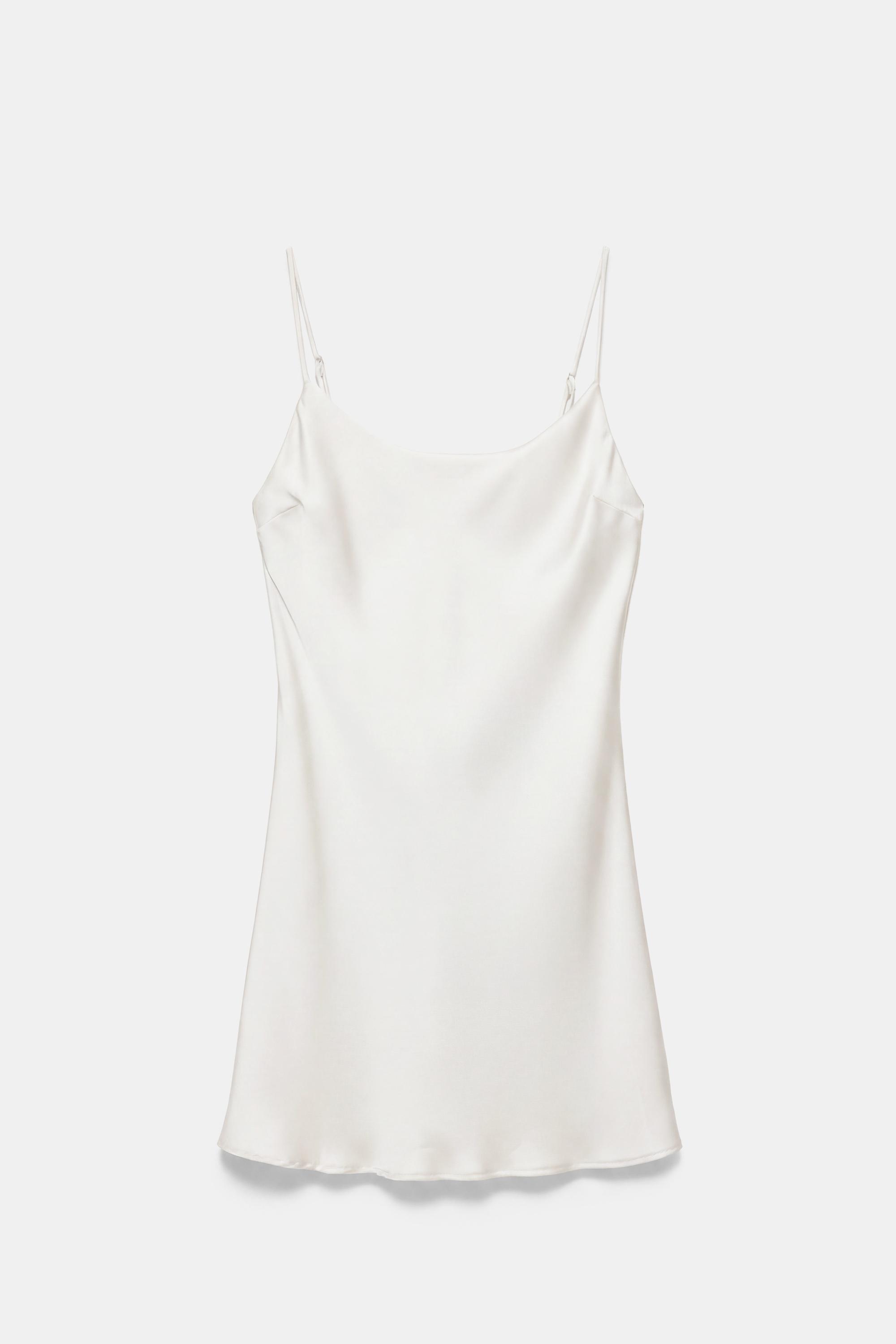 Short satin strappy dress — Ecru
