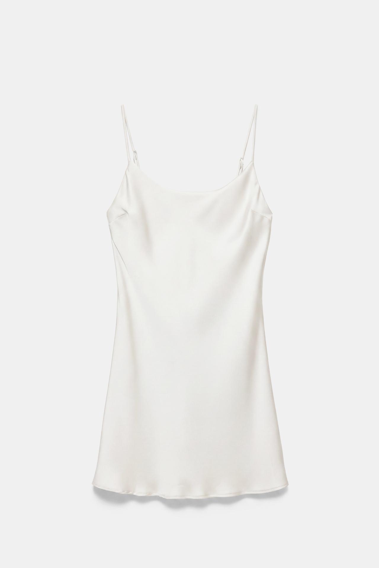 Short satin strappy dress — Ecru