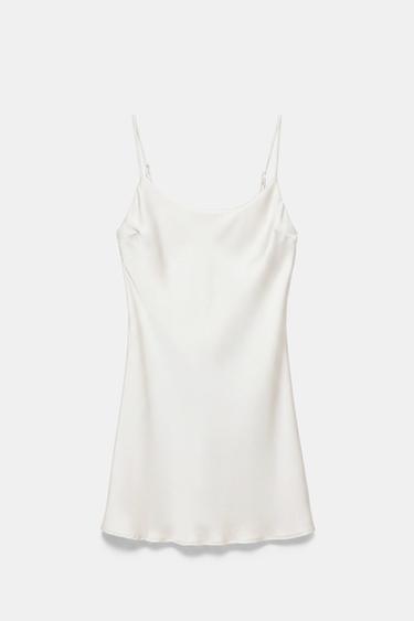 Short satin strappy dress — Ecru 4