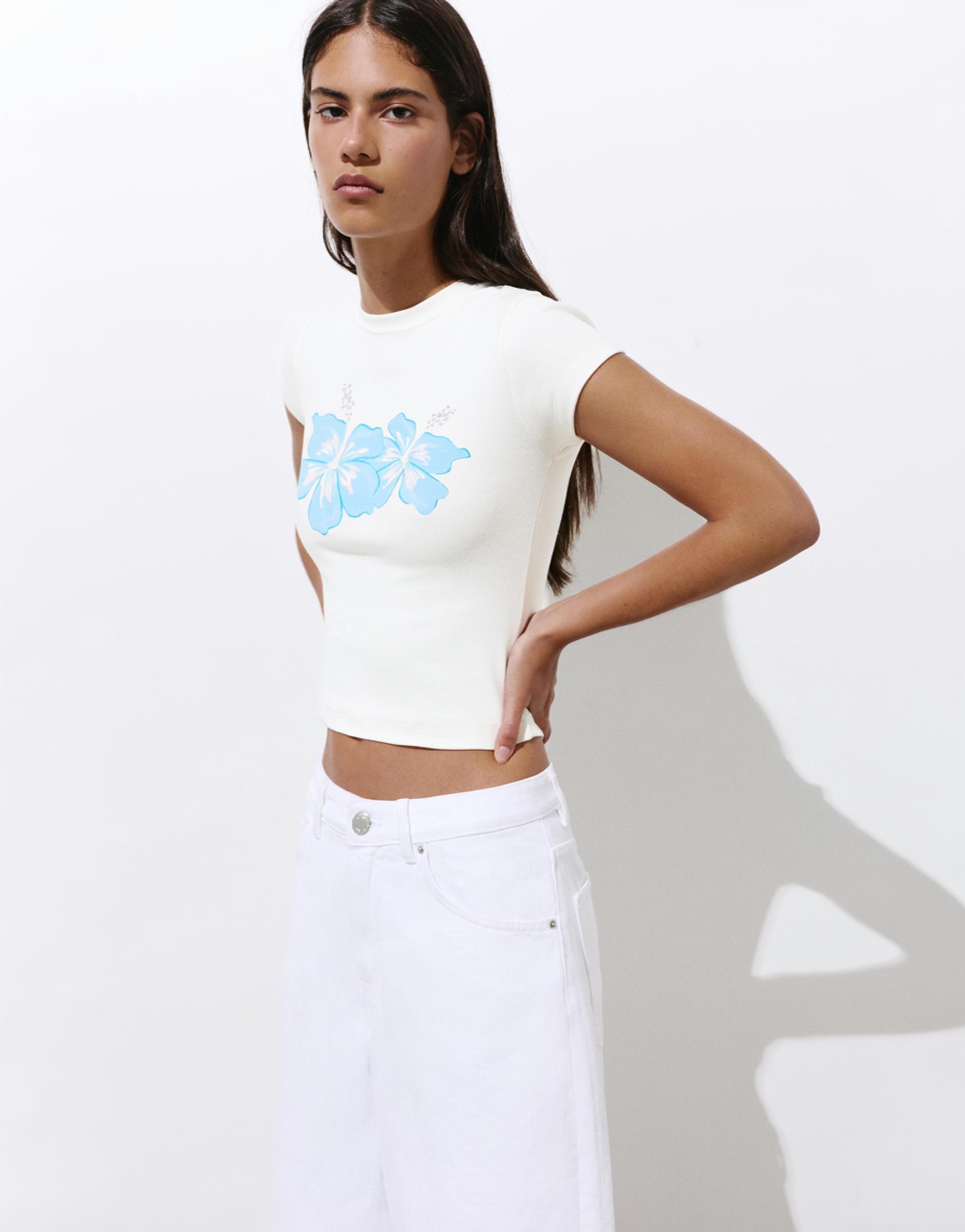 Hibiscus floral T-shirt — White