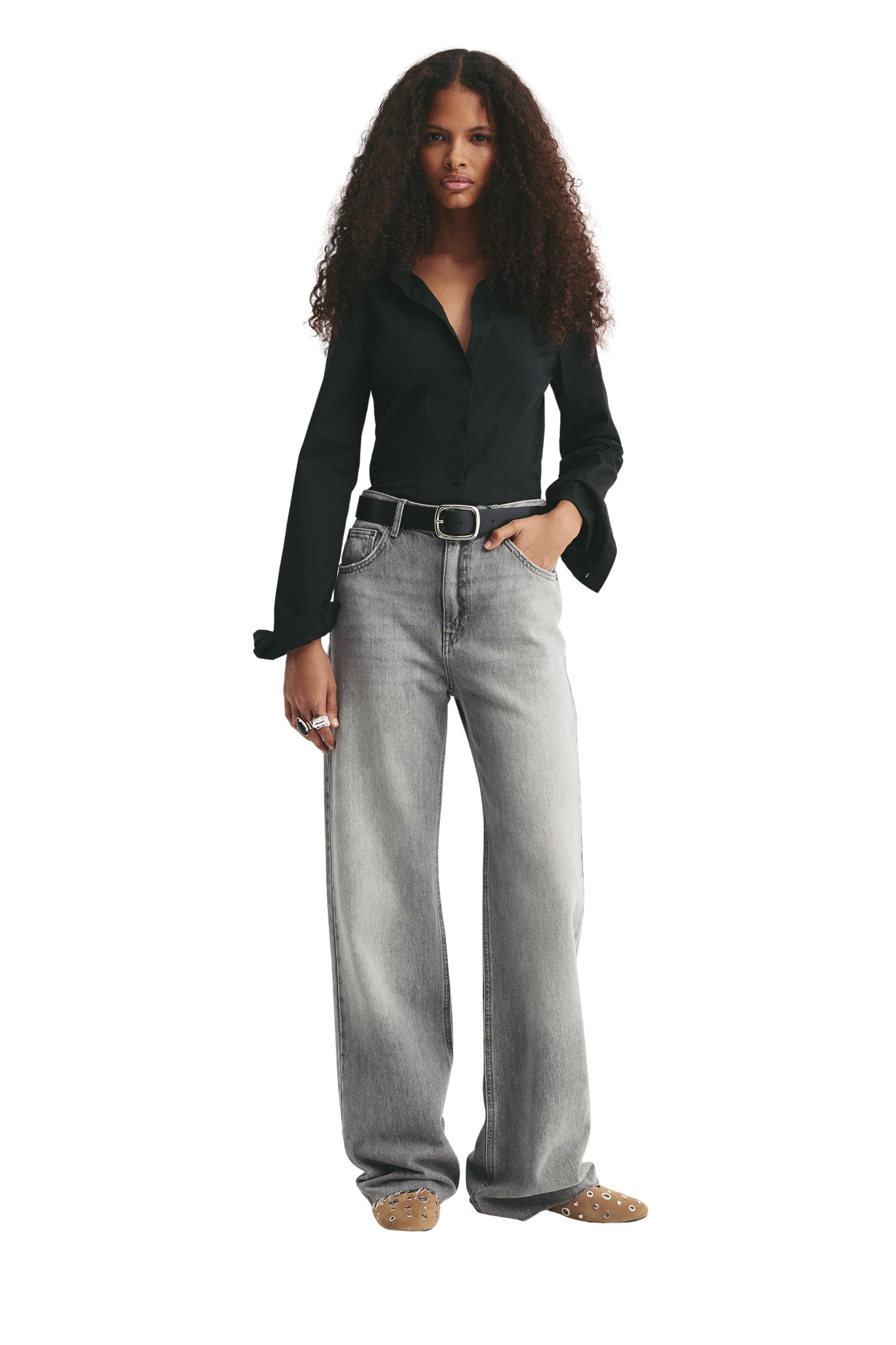 Poplin yırtmaçlı dar kesim gömlek - Görsel 19