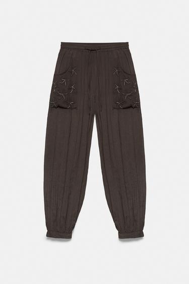Beaded sarouel trousers — Brown 5