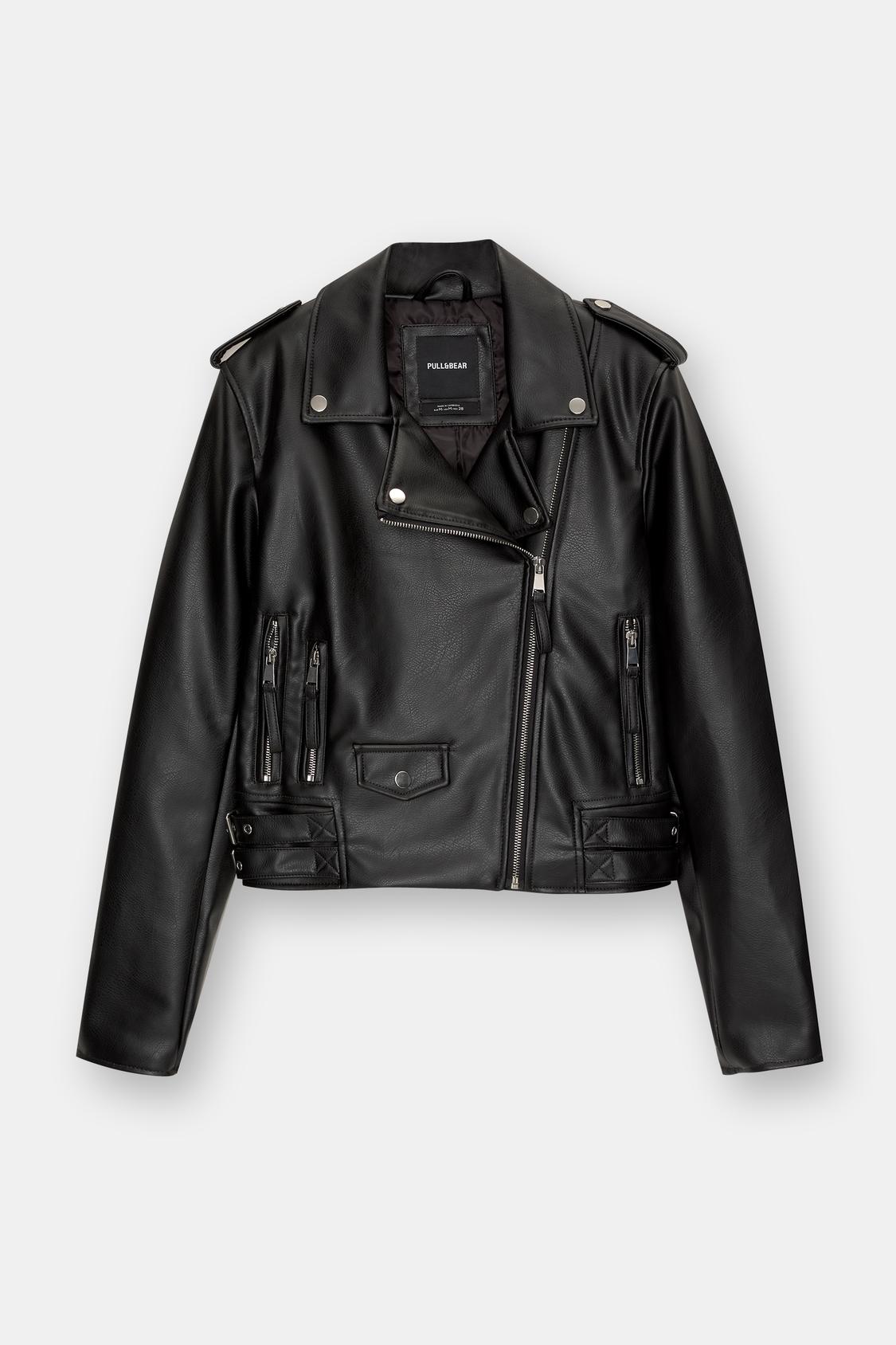 Chaqueta Cuero Negra Hombre Pull And Bear Leather Chaquetas En