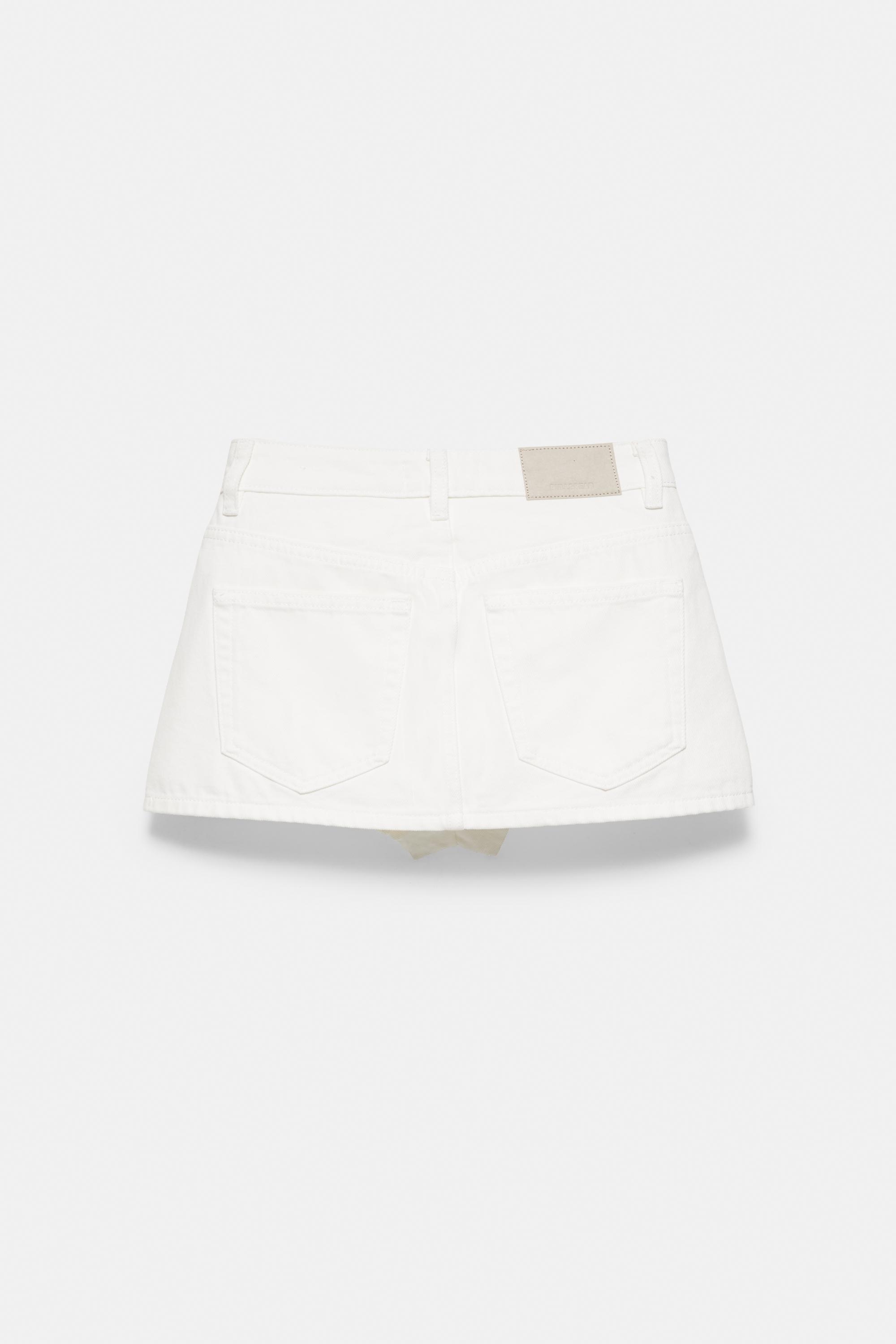 Cross-waist denim skort — White