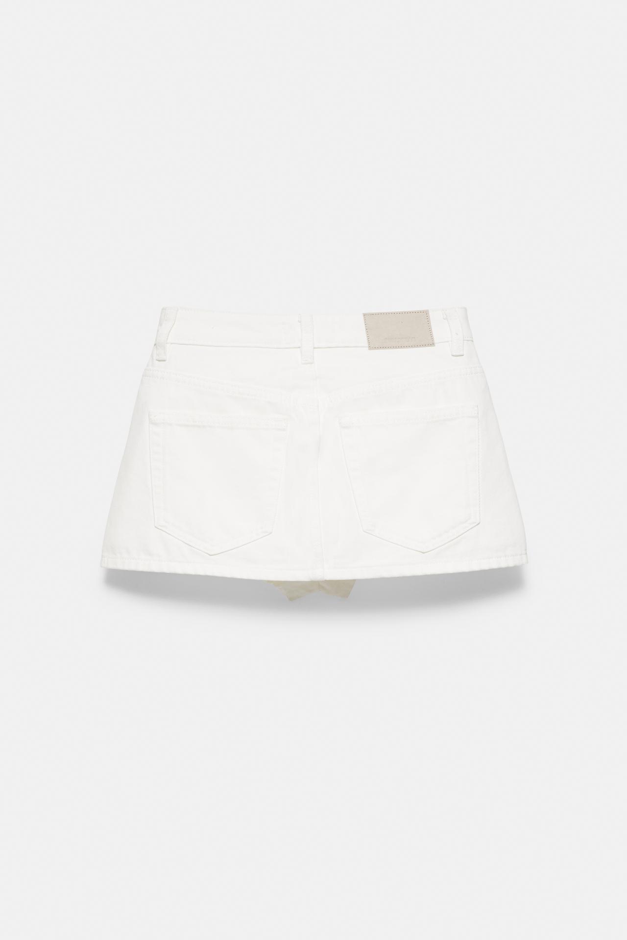 Cross-waist denim skort — White