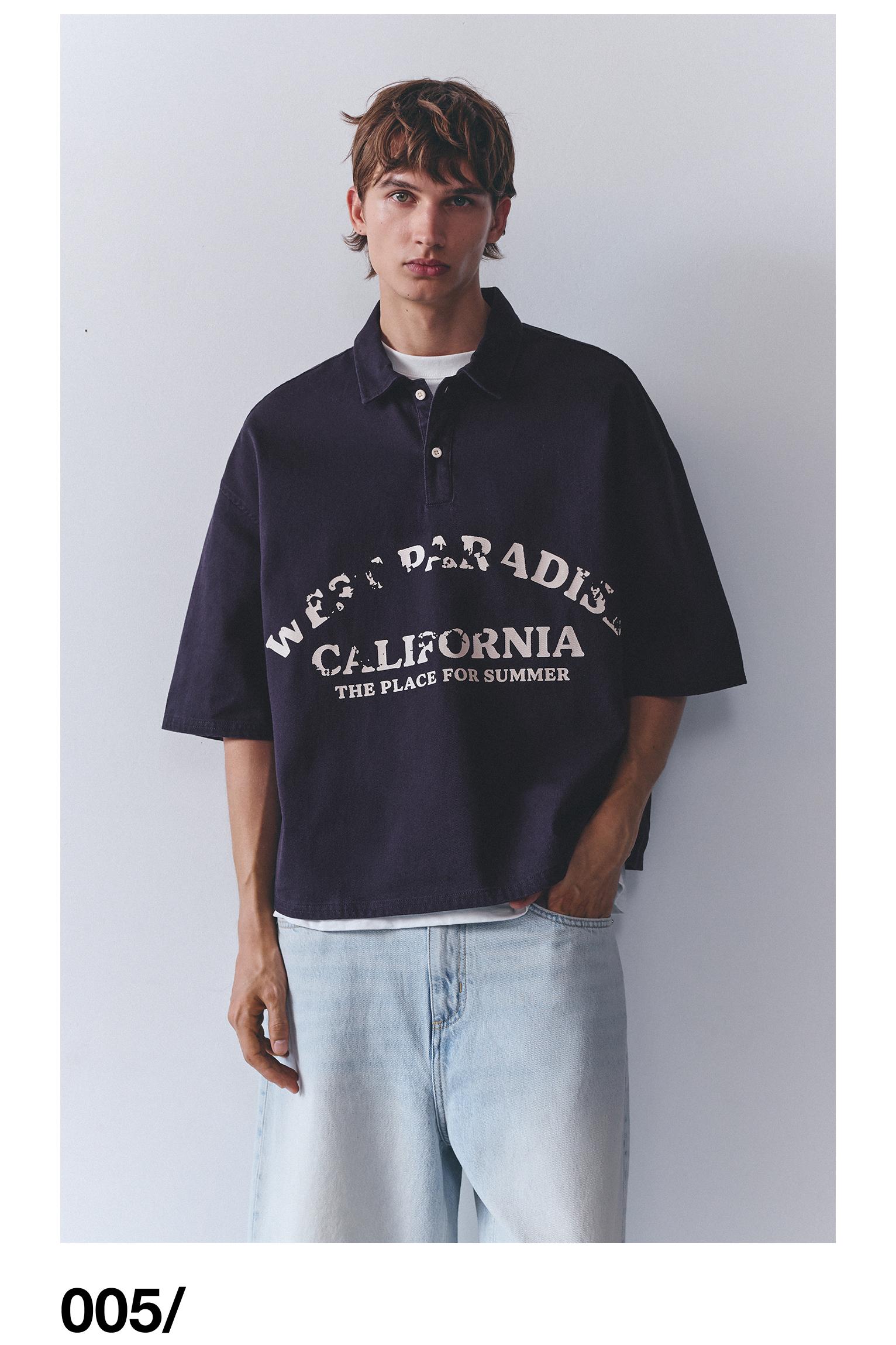 Short sleeve graphic polo shirt — Dark blue