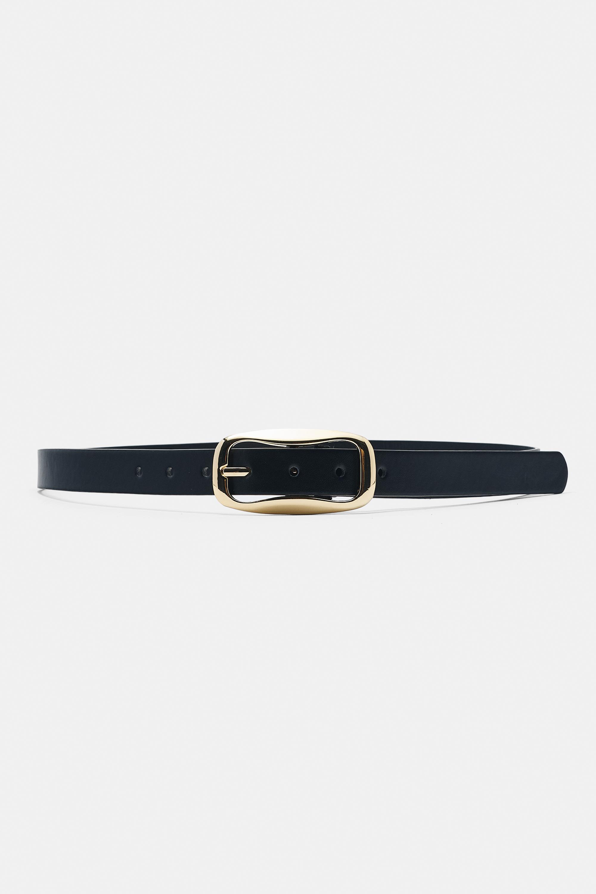 Slim belt with irregular buckle — Black